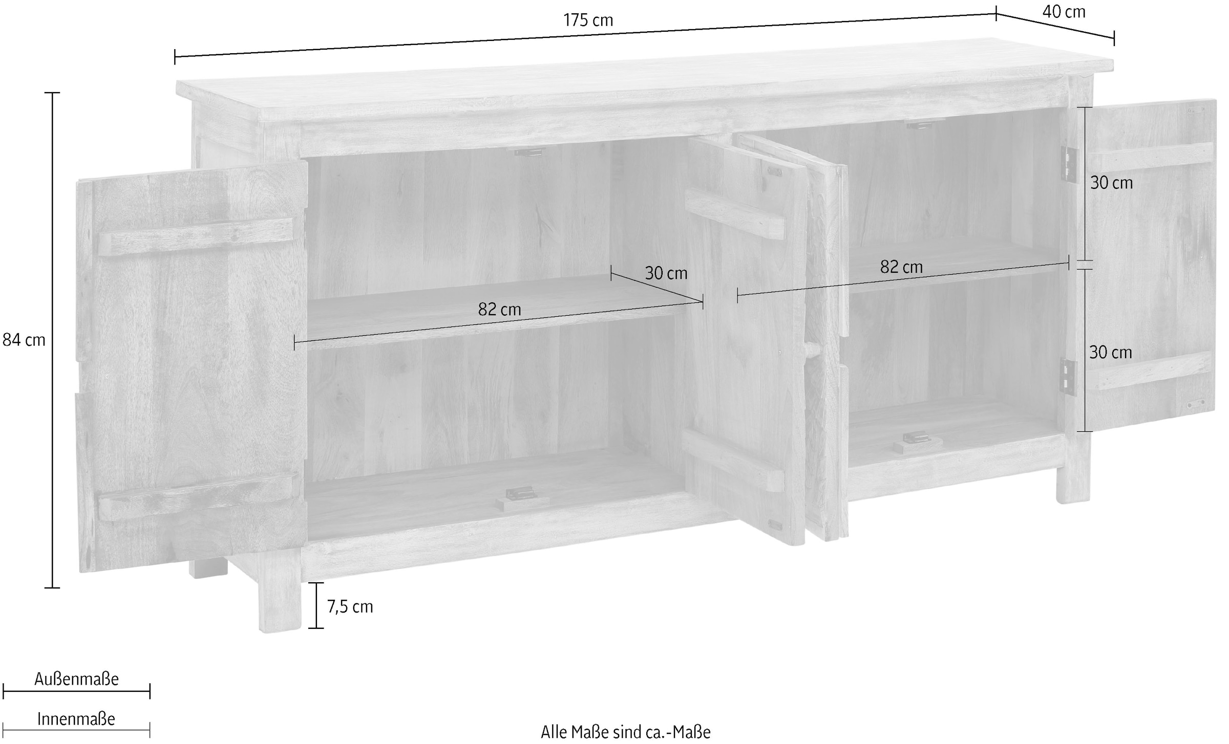 affaire Home mit »Fenris«, Schnitzereien, massiven Mangoholz, aus BAUR 175 | Breite dekorativen Sideboard cm