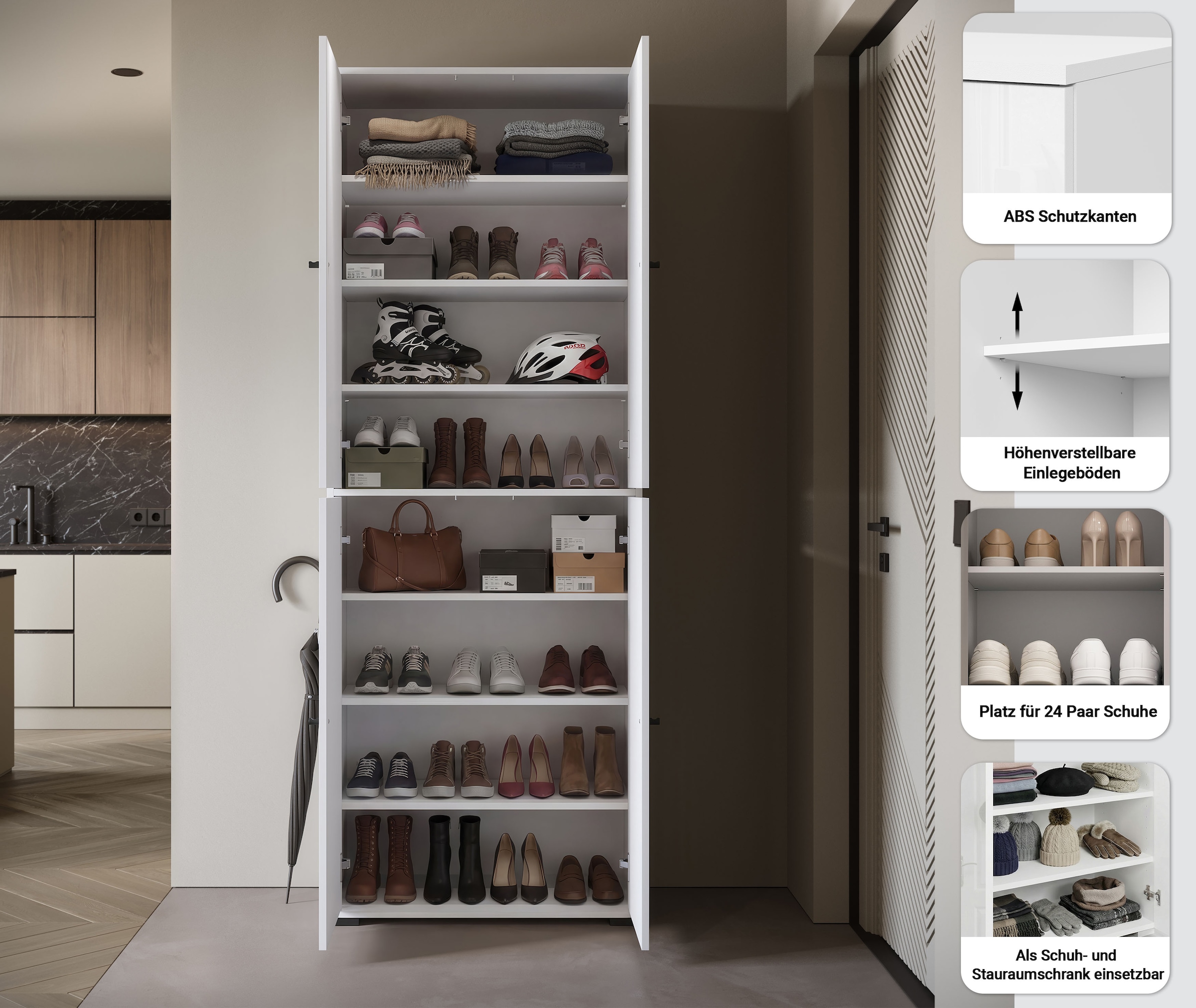 Home affaire Schuhschrank »Schuhkommode Dino« Flurschrank mit verstellbaren Einlegeböden, BxHxT: 70 × 190 × 33 cm