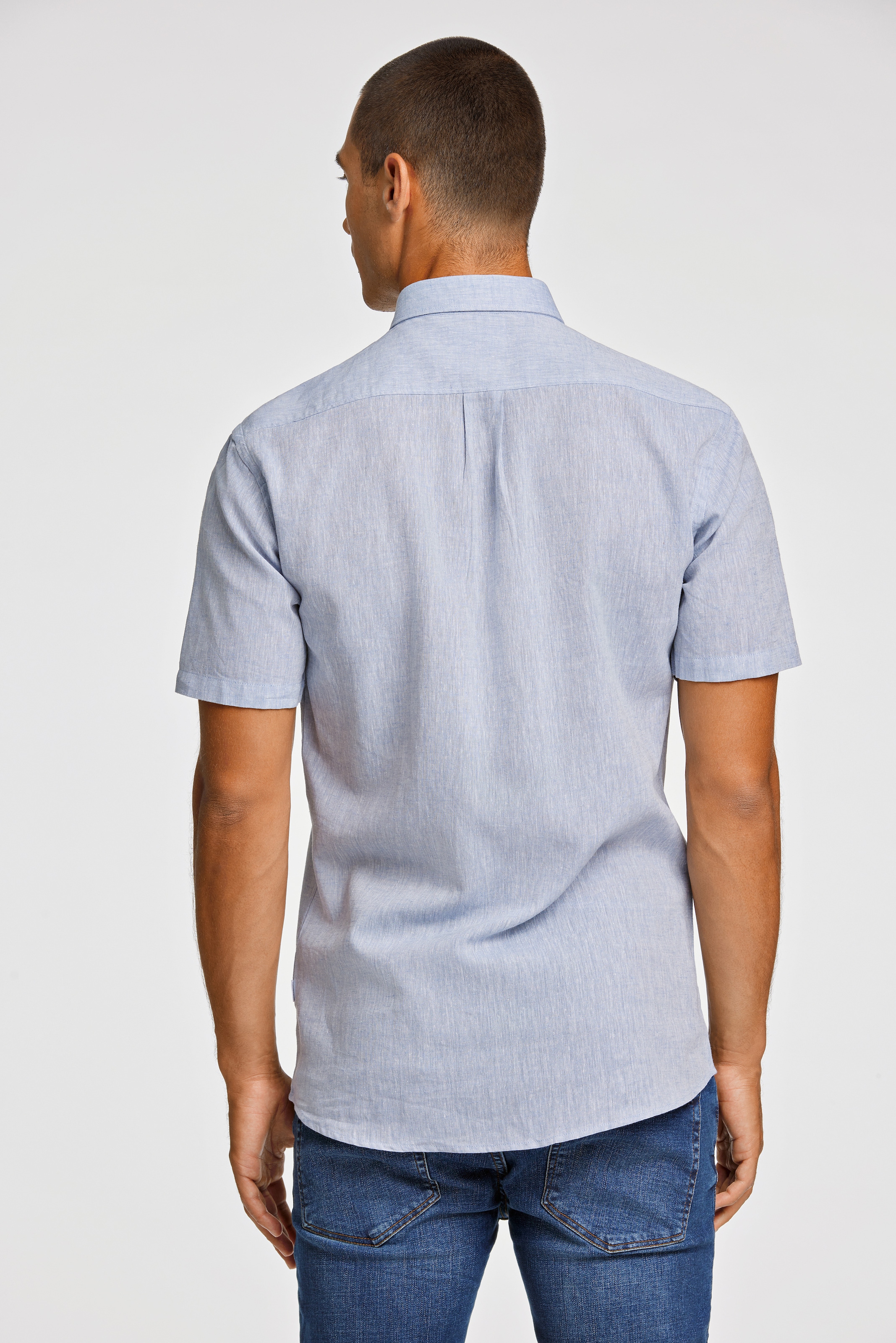 LINDBERGH Leinenhemd, kurzarm mit Button-Down-Kragen und aus einem Leinen-Baumwoll-Mix