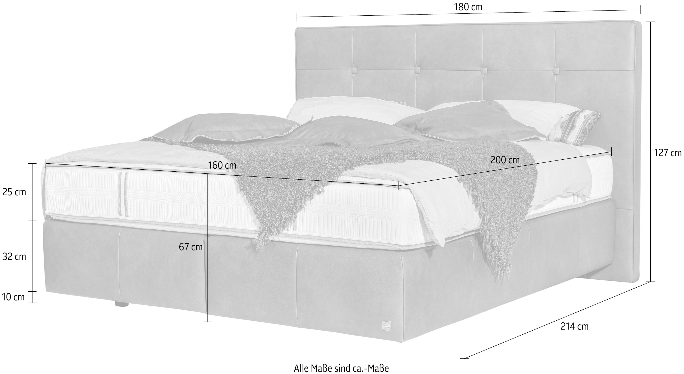 ADA premium Boxspringbett »Padma«, Kopfteil mit Knöpfen, in unterschiedlichen Ausführungen erhältlich