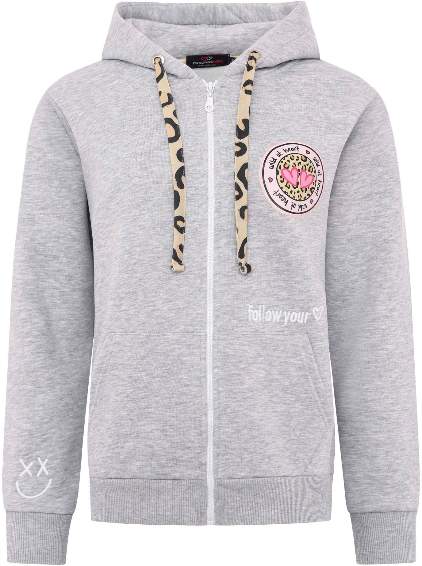 Zwillingsherz Kapuzensweatjacke, Leo-Details, Langarm, Reißverschluss, Baum günstig online kaufen