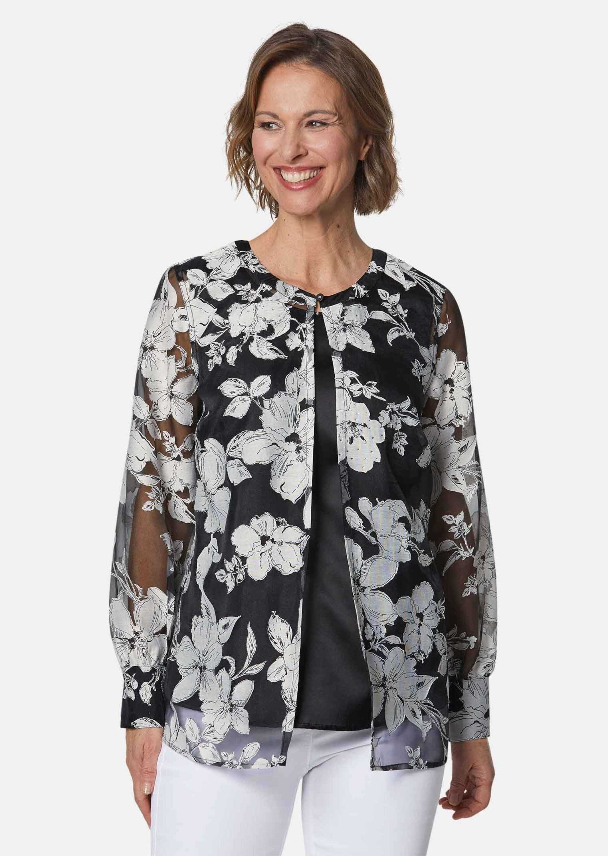 GOLDNER Klassische Bluse "Kurzgröße Blusen-Set aus floraler Ausbrennerware" günstig online kaufen