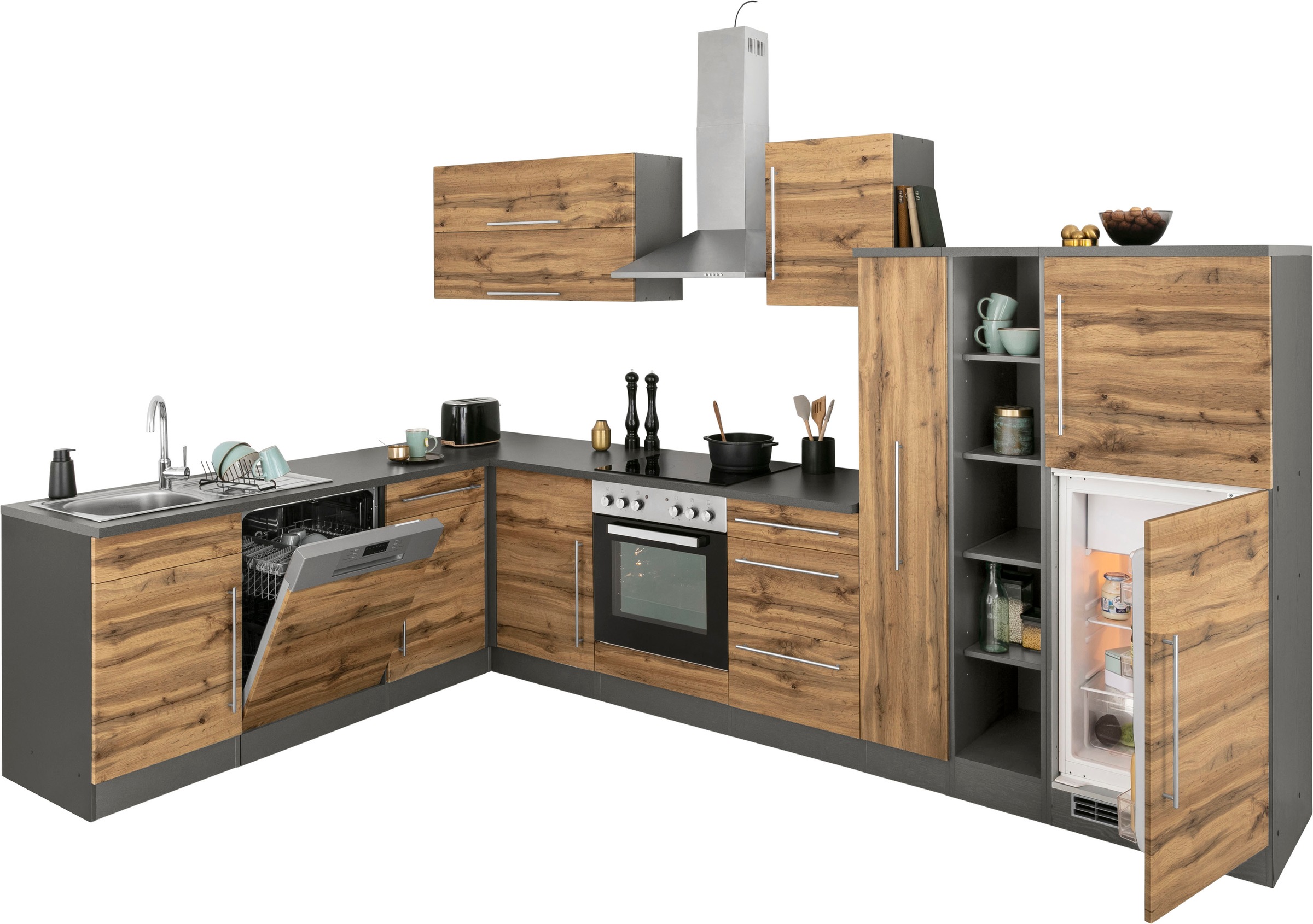 Thumbnail - KOCHSTATION Winkelküche "KS-Samos" Stellbreite 340/120 cm, wahlweise mit E-Geräten, mit Arbeitsplatte