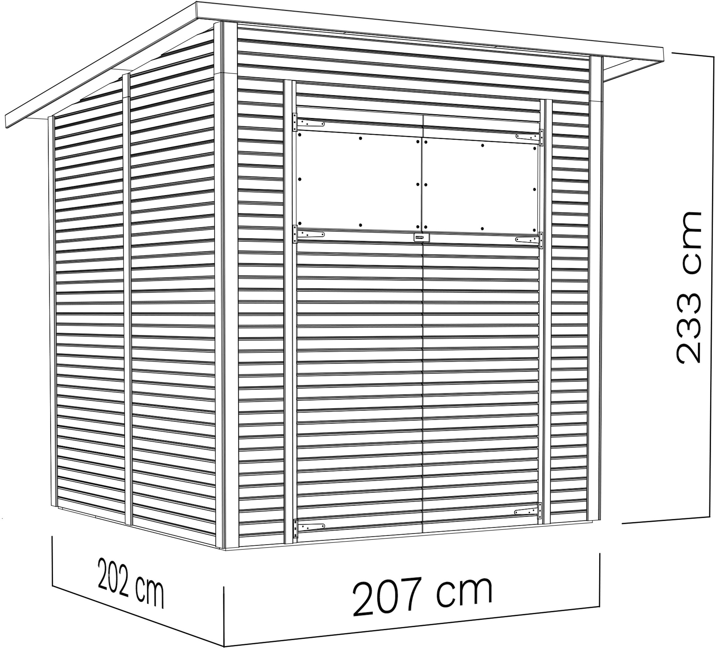 BERTILO Gartenhaus »Pent Modern 3, in verschiedenen Farben«, mit hohen Seitenwänden und einer 1,88 m hohen Doppeltür