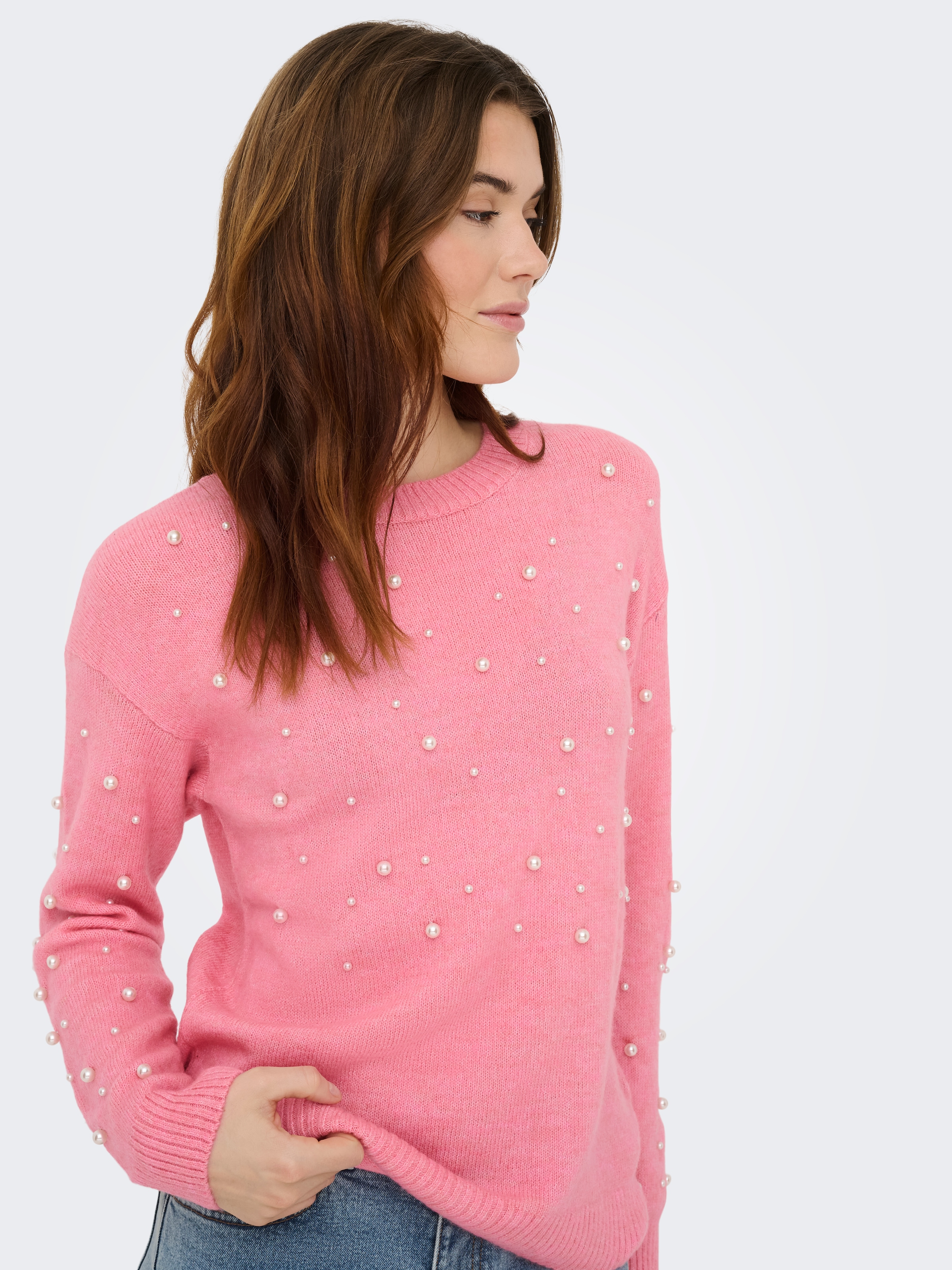ONLY Rundhalspullover »ONLEMBLA LS O-NECK PEARL EX KNT«