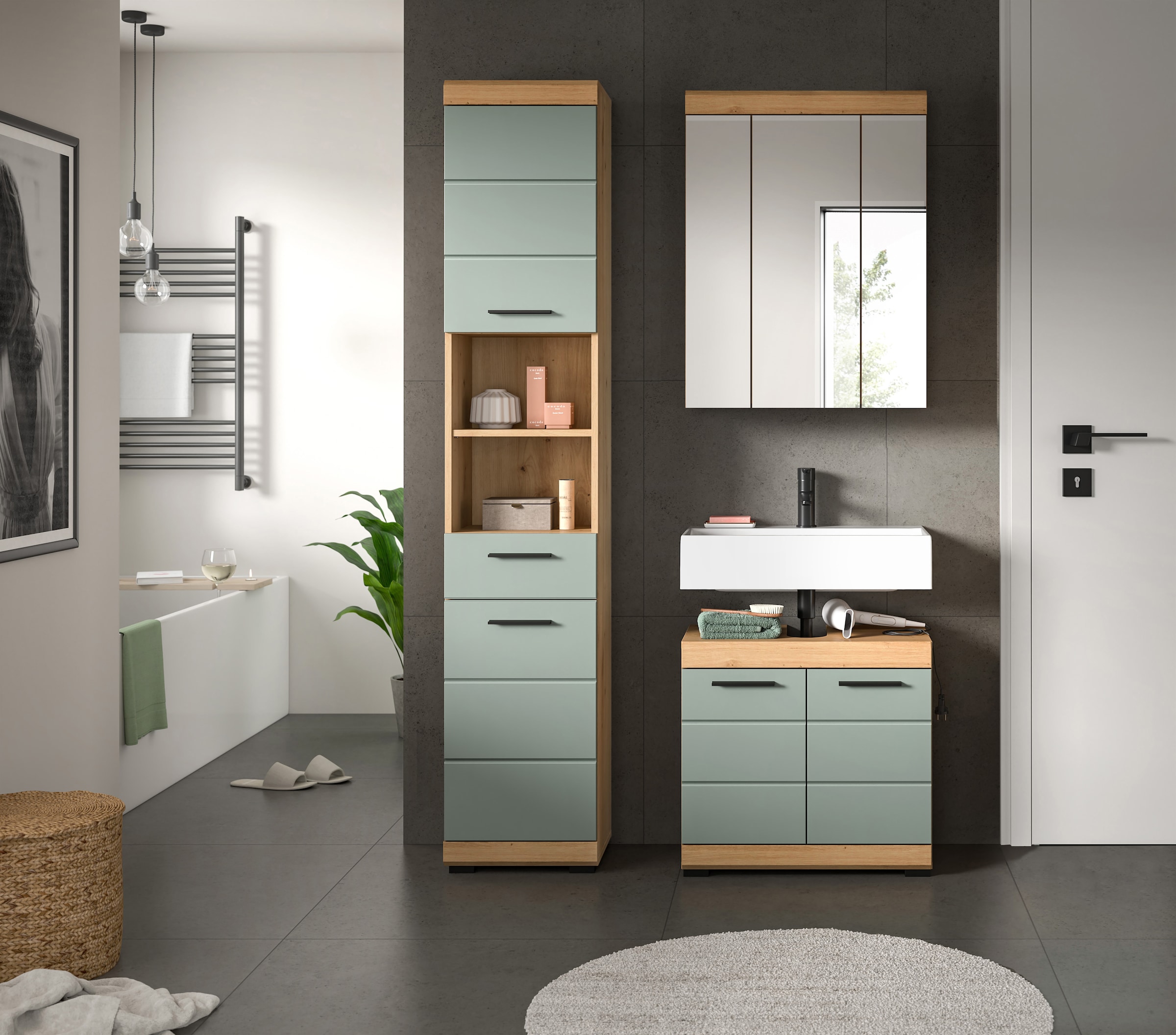 INOSIGN Badmöbel-Set »Siena, 3 teilig, bestehend aus:«, (Set), Hochschrank, Waschbeckenunterschrank, Spiegelschrank