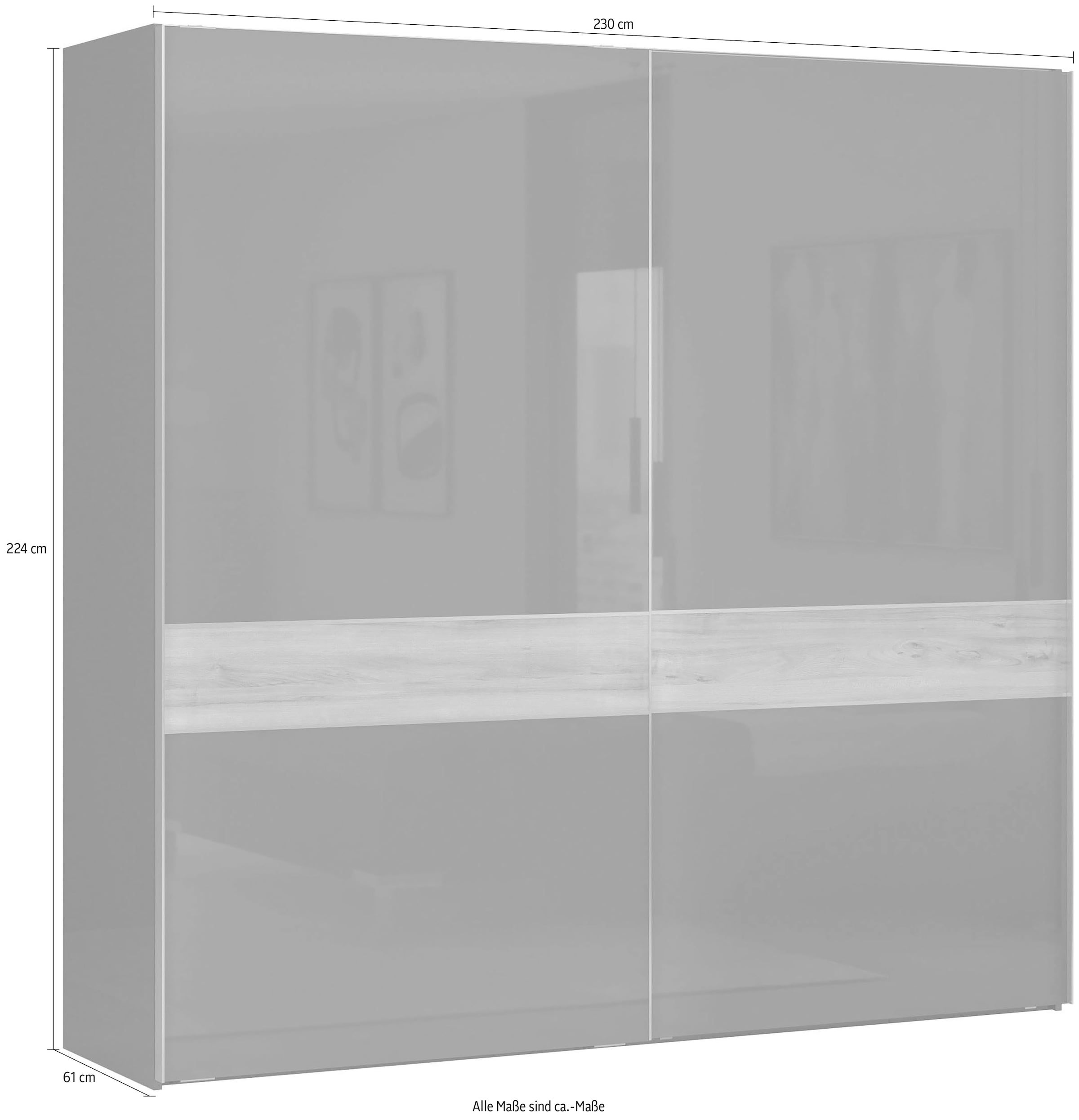 Places of Style Kleiderschrank »Onyx, Schwebetürenschrank inklusive Innenleben, FSC-zertifiziert«, (in 3 Breiten: 182, 230 oder 272cm, Höhe 224cm), UV lackiert, hochglänzend anthrazit, mit Soft-Close Funktion