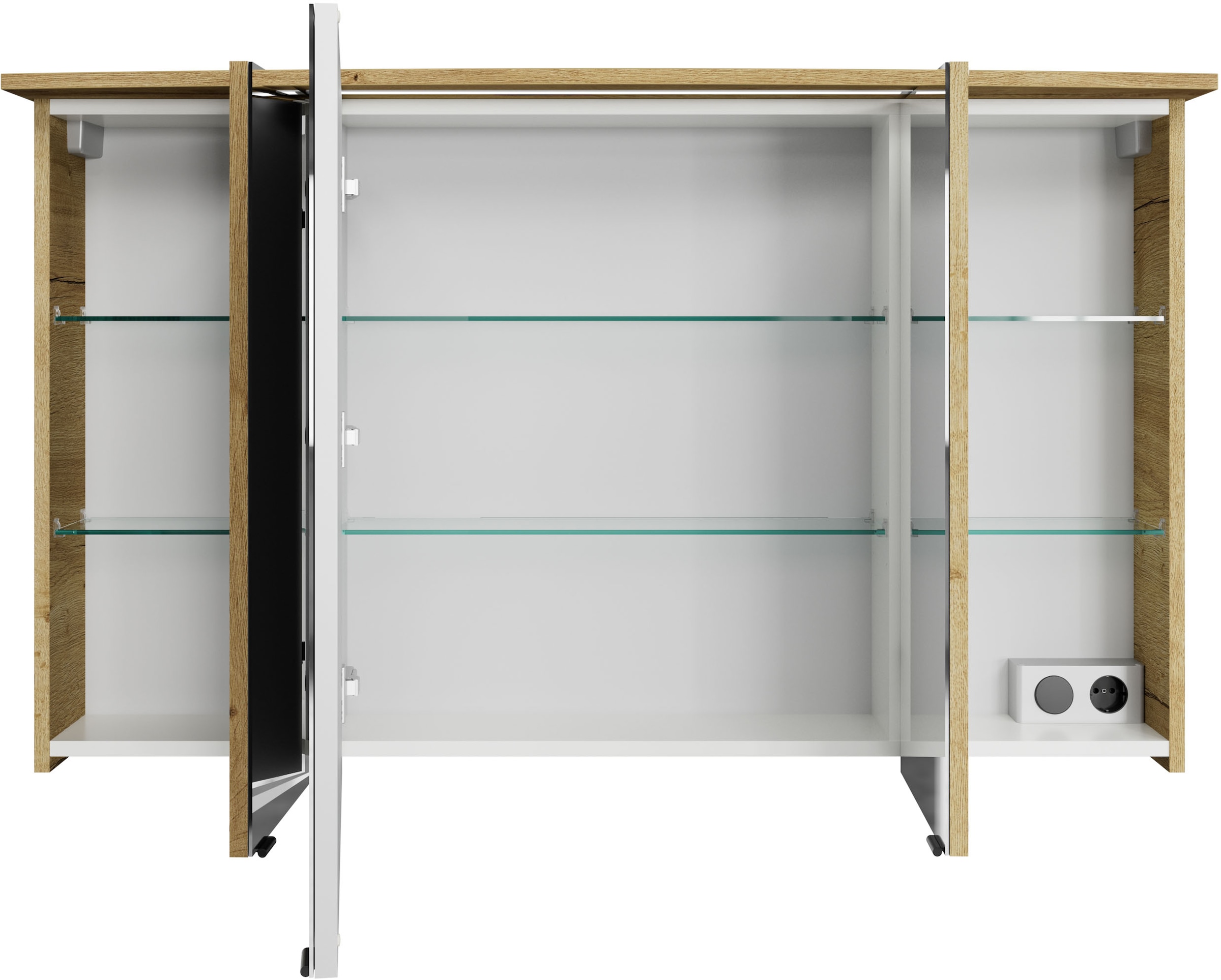 Saphir Badezimmerspiegelschrank »Serie 4010 Badezimmer-Spiegelschrank inkl. LED-Beleuchtung im Kranz«, Badschrank 122 cm breit, 3 Türen, 6 Glas-Einlegeböden, inkl Türdämpfer