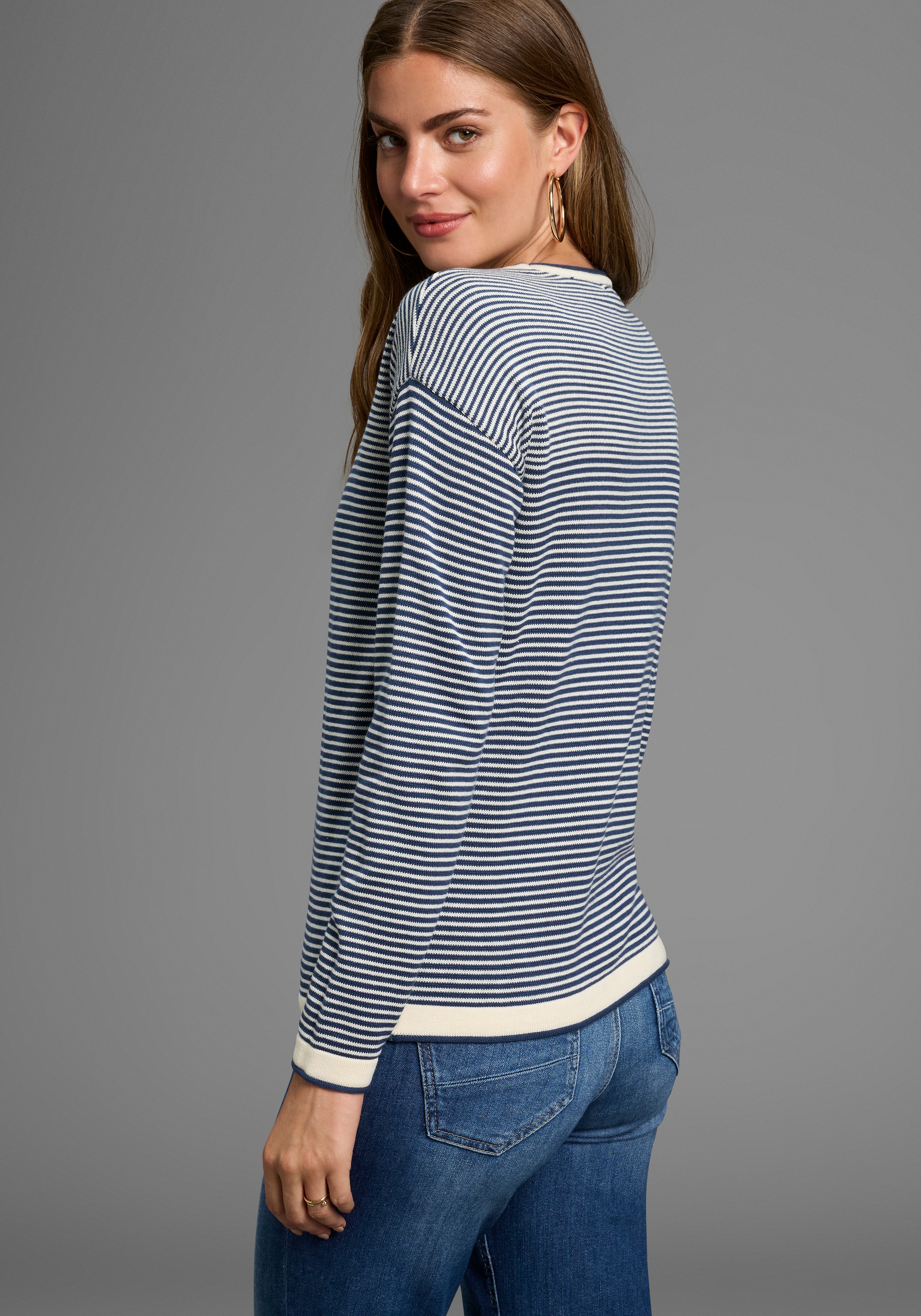 Laura Scott Rundhalspullover Feinstrickpullover aus Strukturstrick mit Stre günstig online kaufen