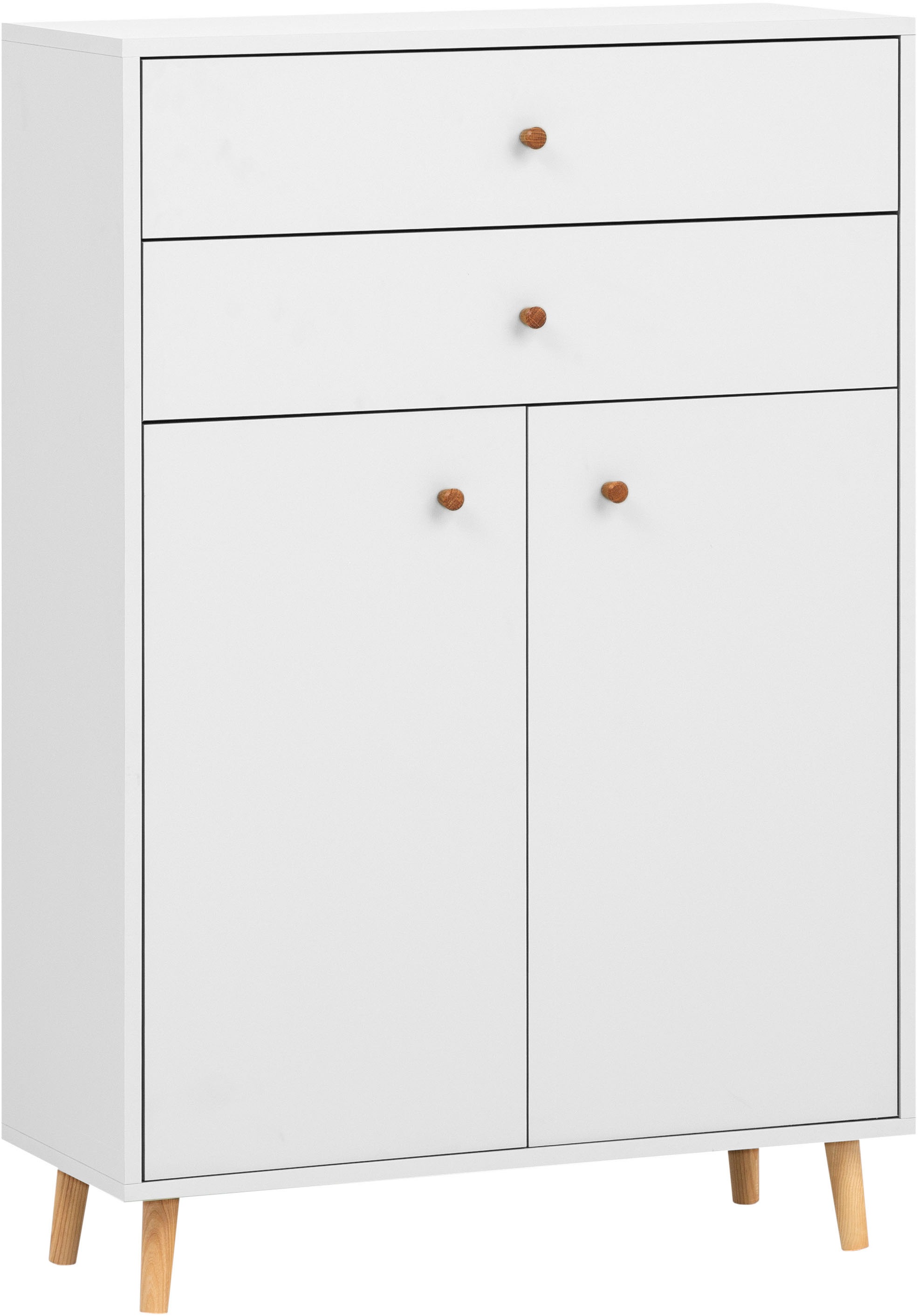 Schildmeyer Midischrank "Bjarne, Breite 77 cm", Mit Metallbeschlägen, Griffe und Möbelfüße aus Massivholz