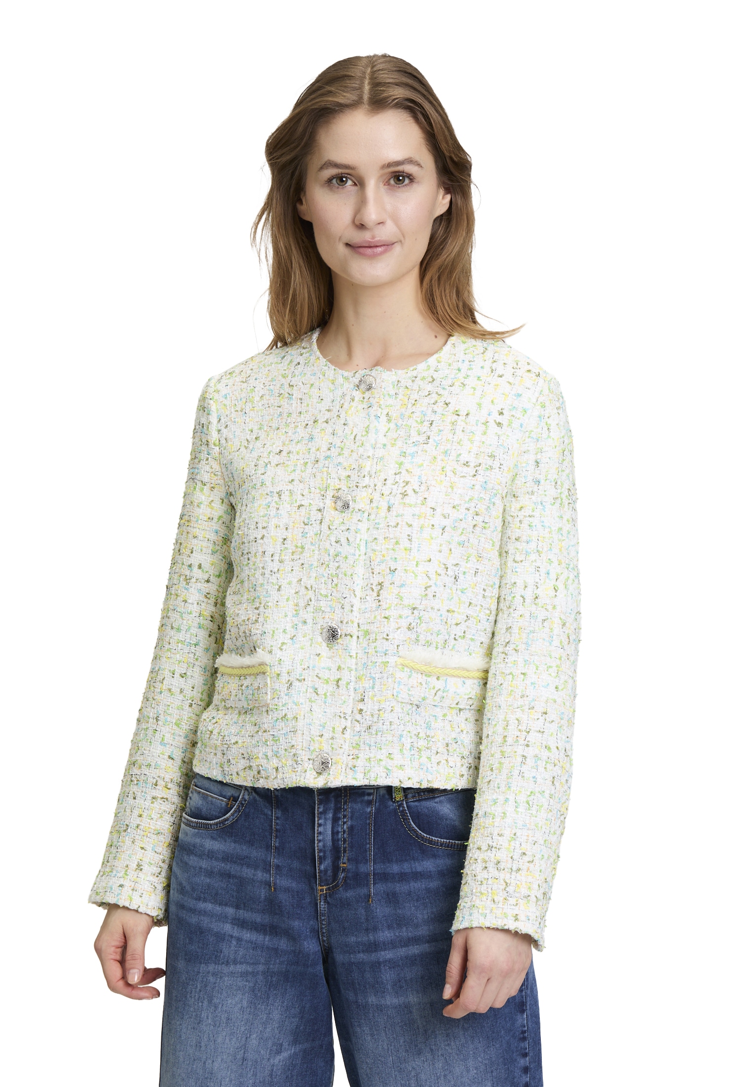 Cartoon Jackenblazer "Cartoon Damen Tweedblazer mit Fransen", Aufgesteppte günstig online kaufen