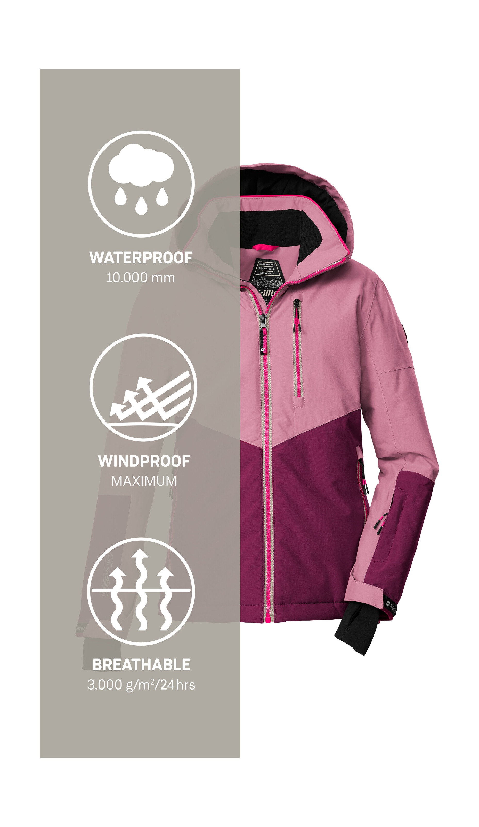 Killtec Skijacke »KSW 207 GRLS SKI JCKT«, Wasserdichte, atmungsaktive Kinderjacke mit reflektierenden Details