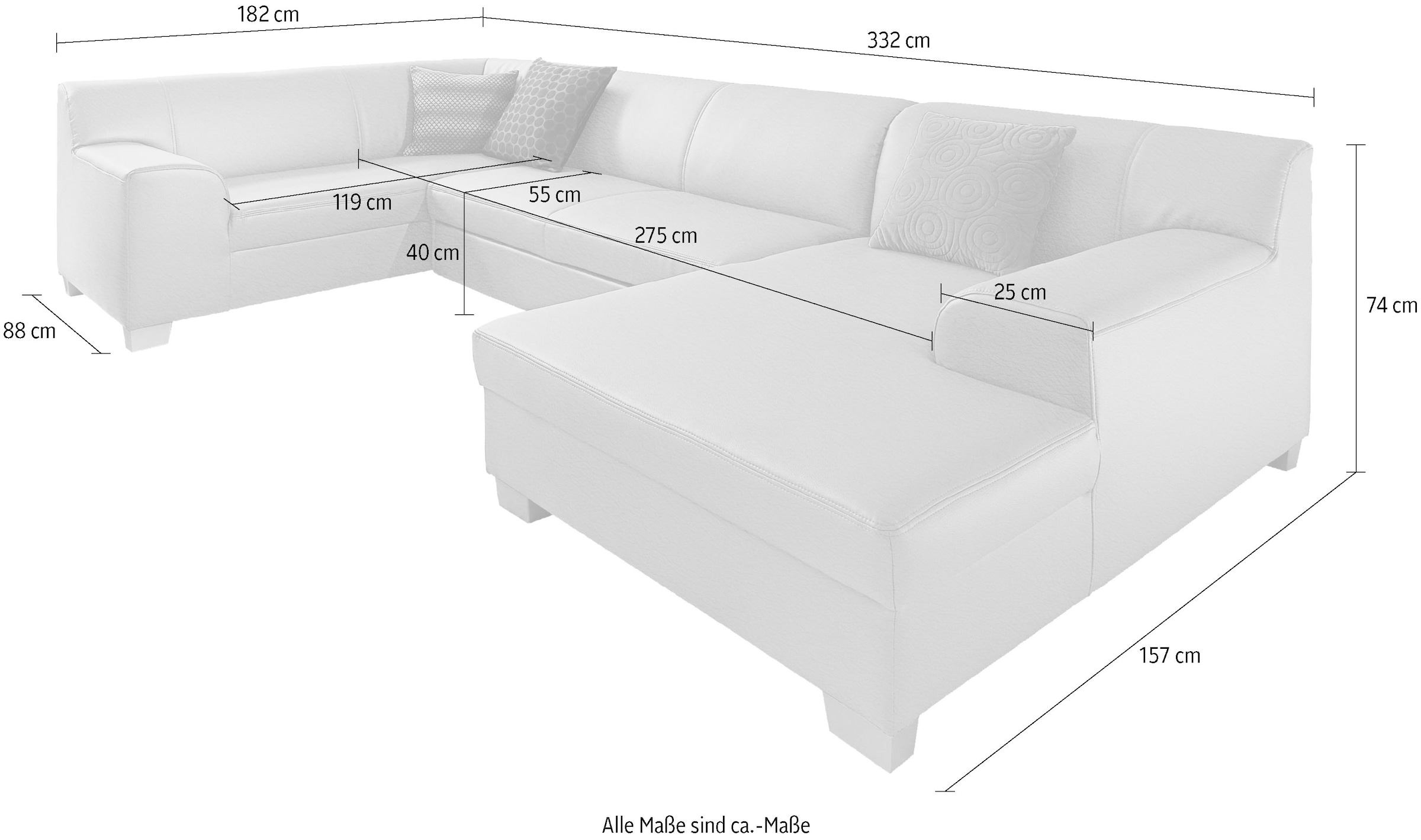 DOMO collection Wohnlandschaft »Amando in vielen Bezugsvarianten, auch in Leder, komfortabel, U-Form«, wahlweise mit Bettfunktion, fester Sitzkomfort, frei im Raum stellbar