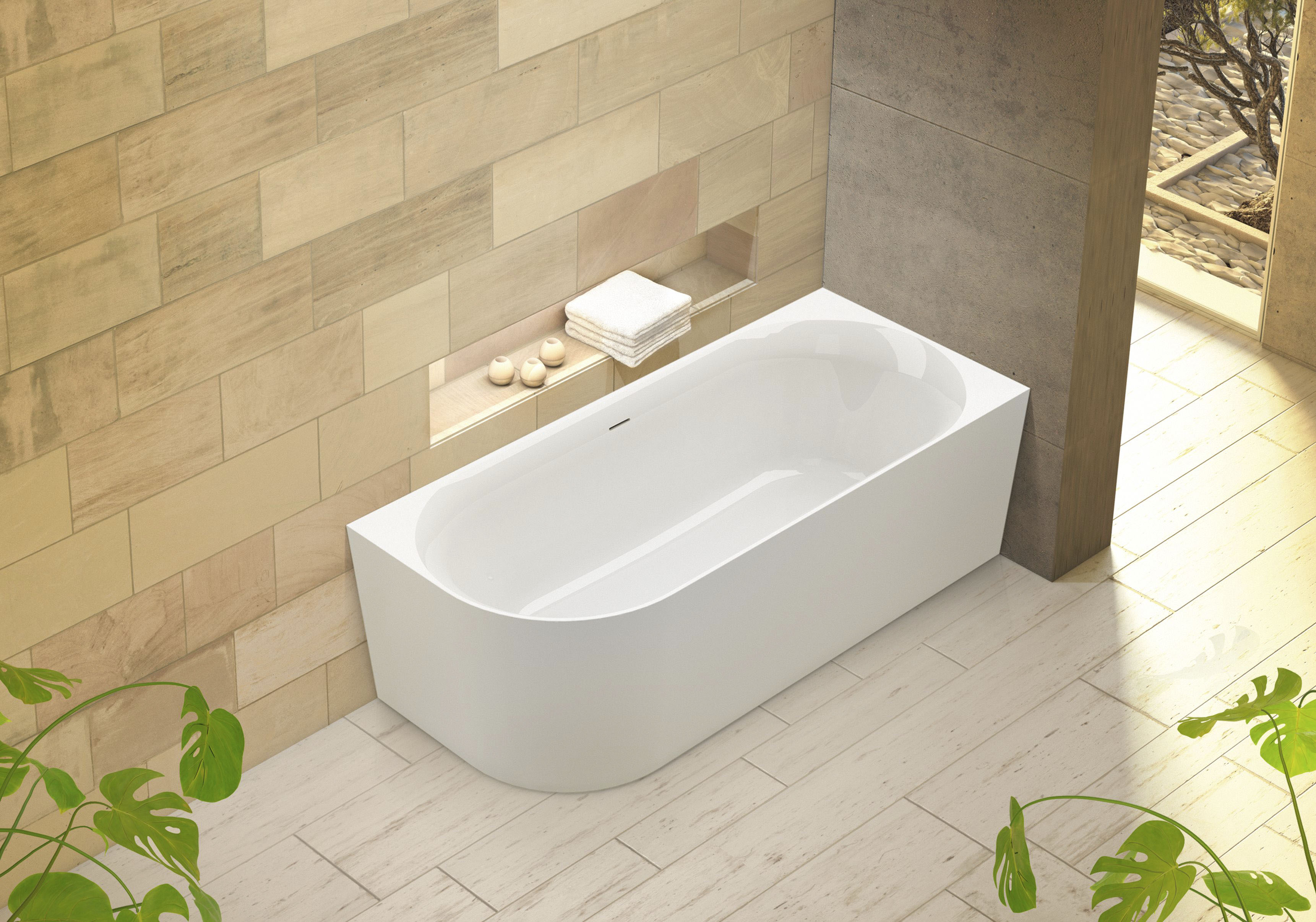 Badewanne OTTOFOND, B:80cm H:60cm L:155cm, weiß, Sanitäracryl, Badewannen, "Mince Corner XS links 155 cm weiß", inkl. Ablaufgarnitur,