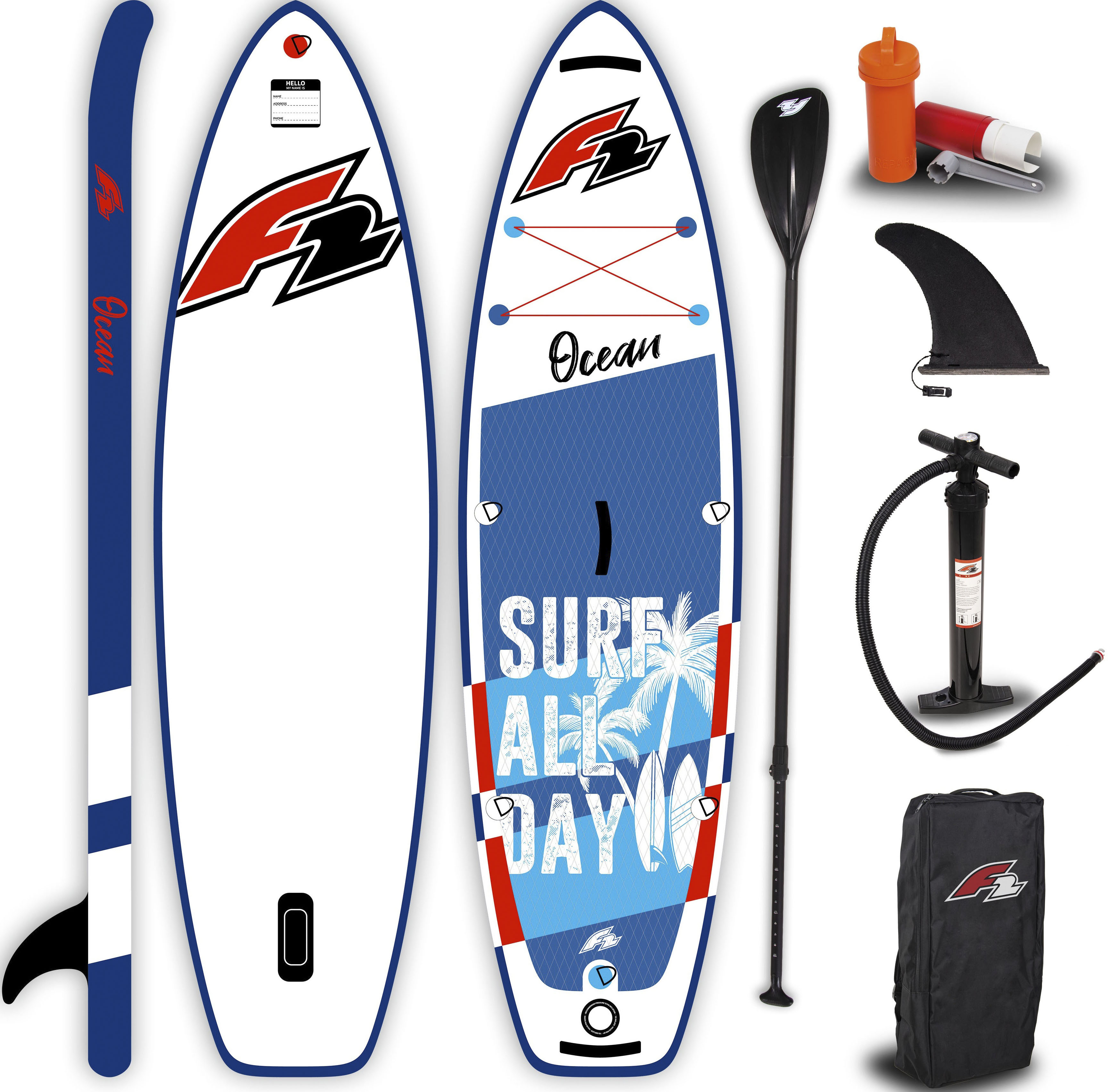 F2 Inflatable SUP-Board „Ocean Boy Kids blue“, (Packung, 5 tlg.)