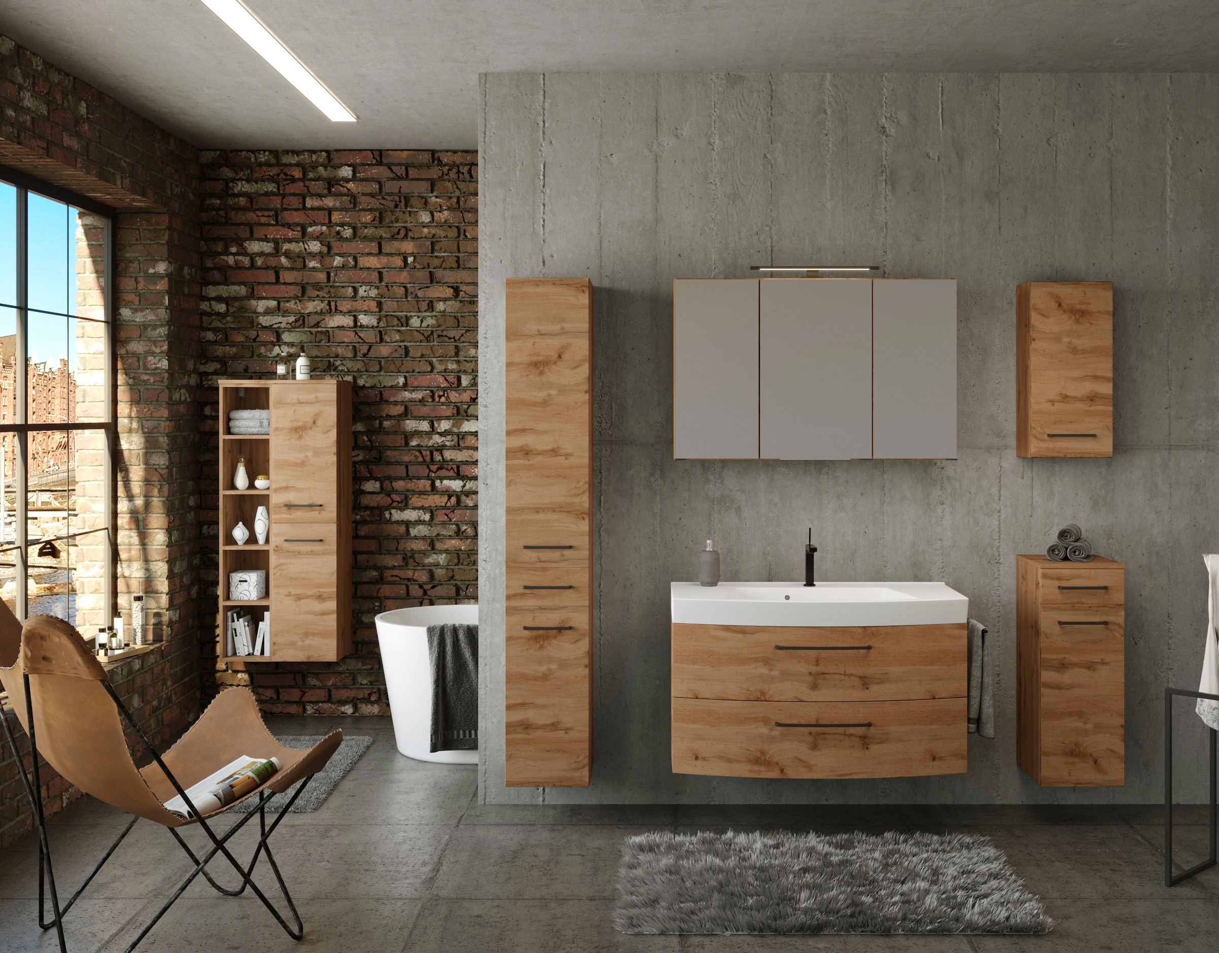 welltime Waschbeckenschrank »Chicago«, Badmöbel, Waschtisch, Breite 100 cm, mit Softclose