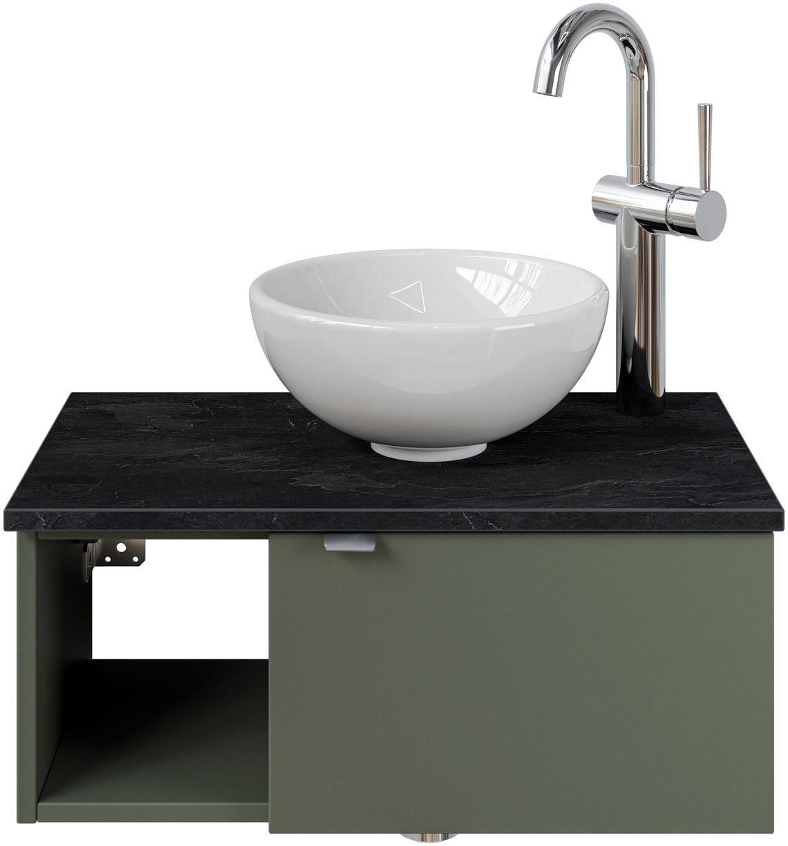 Saphir Waschtisch "Serie 6915 Waschschale mit Unterschrank für Gästebad, Gäste WC", 61 cm mit Keramik-Aufsatzbecken, 1 T