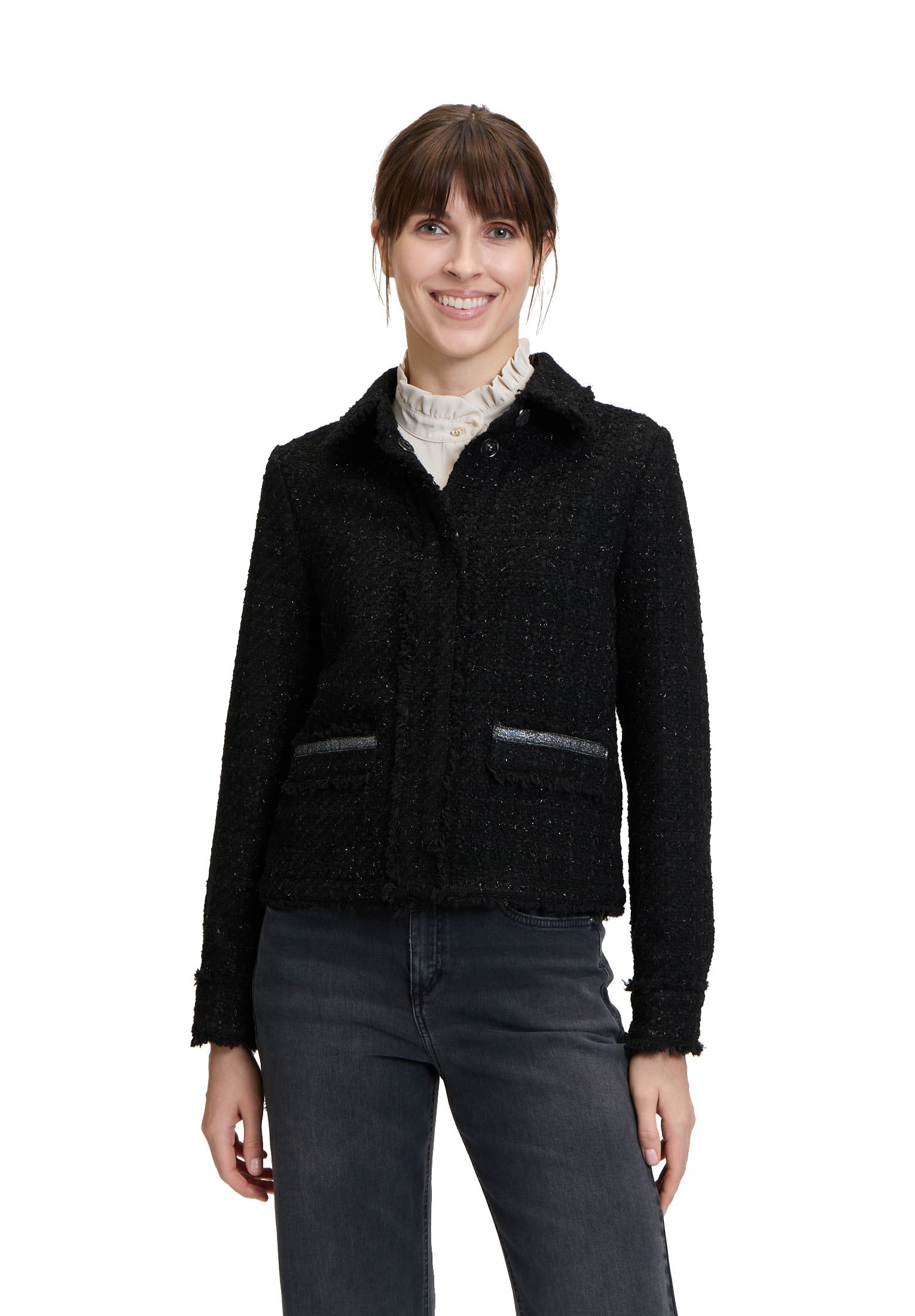 Cartoon Jackenblazer "Cartoon Damen Tweedblazer mit Fransen", Aufgesteppte günstig online kaufen