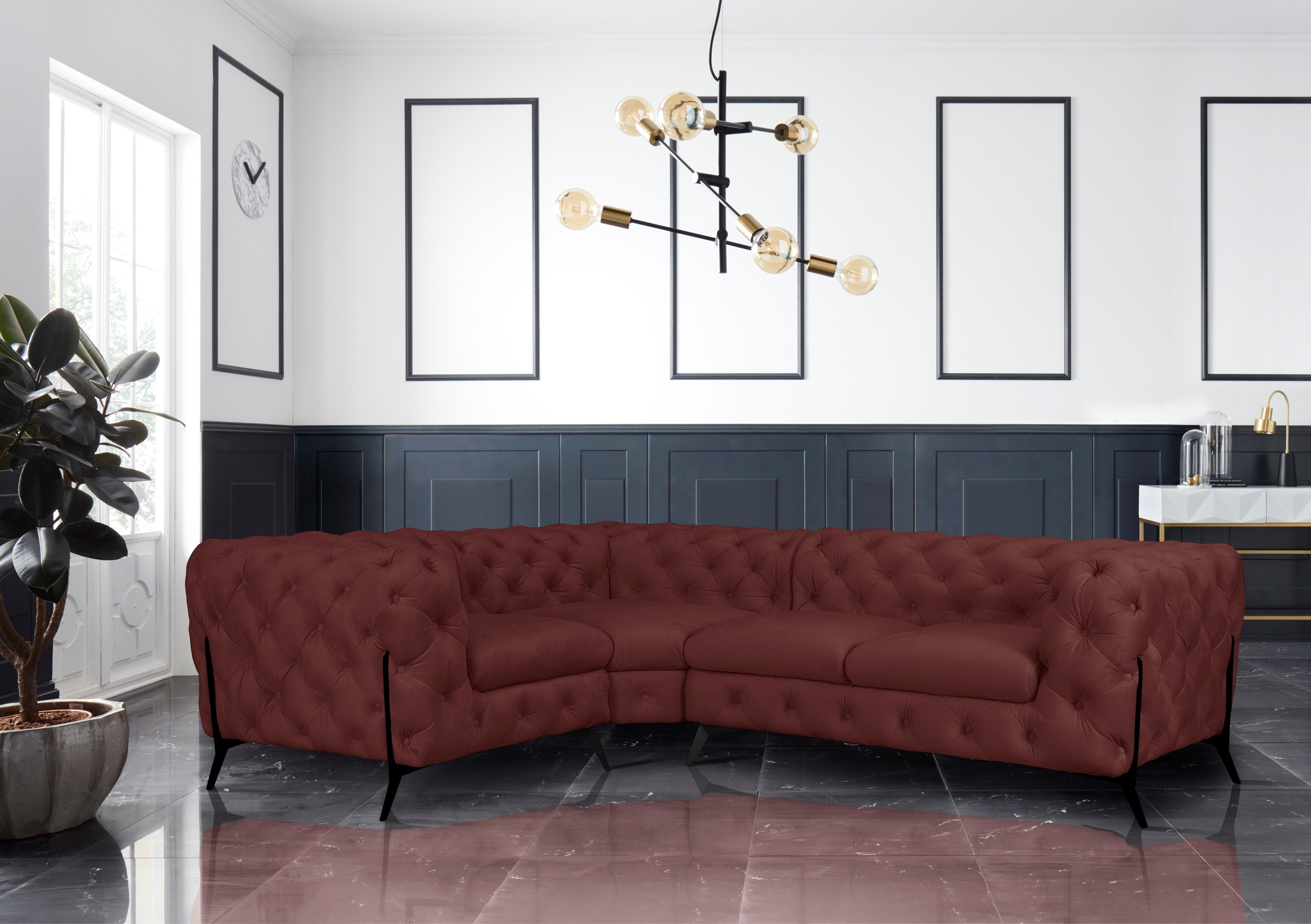 Leonique Chesterfield-Sofa »Amaury L-Form«, moderne Chersterfield-Optik, Breite 262 cm, Fußfarbe wählbar