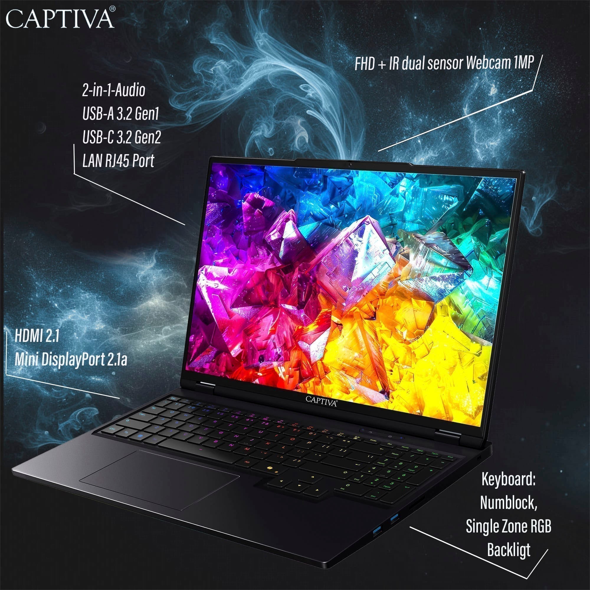 CAPTIVA Gaming-Notebook »Highend Gaming R10-1161GE« 40,6 cm / 16 ″ AMD Ryzen 9 GeForce RTX 5080 2.000 GB SSD