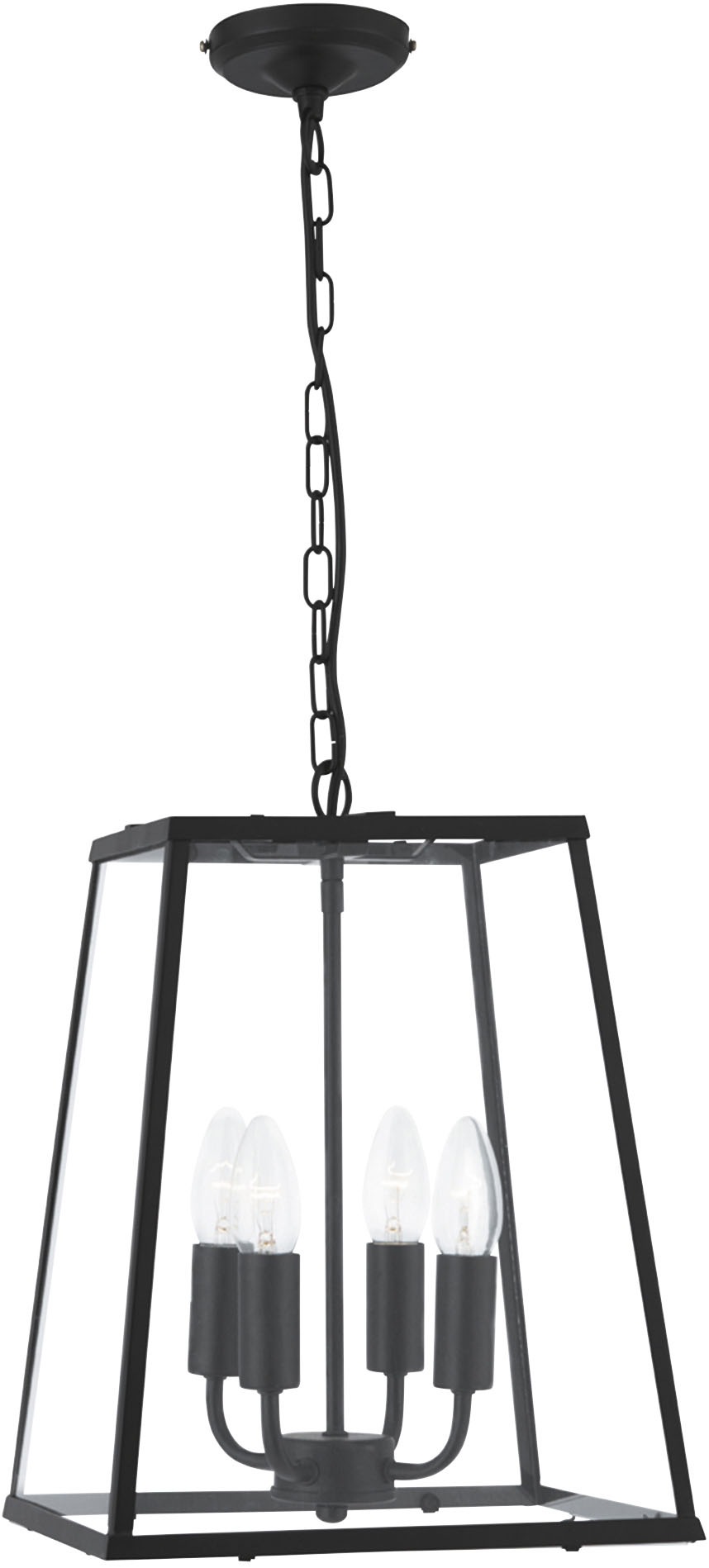 SEARCHLIGHT Hängeleuchte "Lantern Noir 4Lt Pendant - Black Metal & Clear Glass", 4, H: 38cm, 1 Stk., schwarz, Wohnzimmer, Leuchten