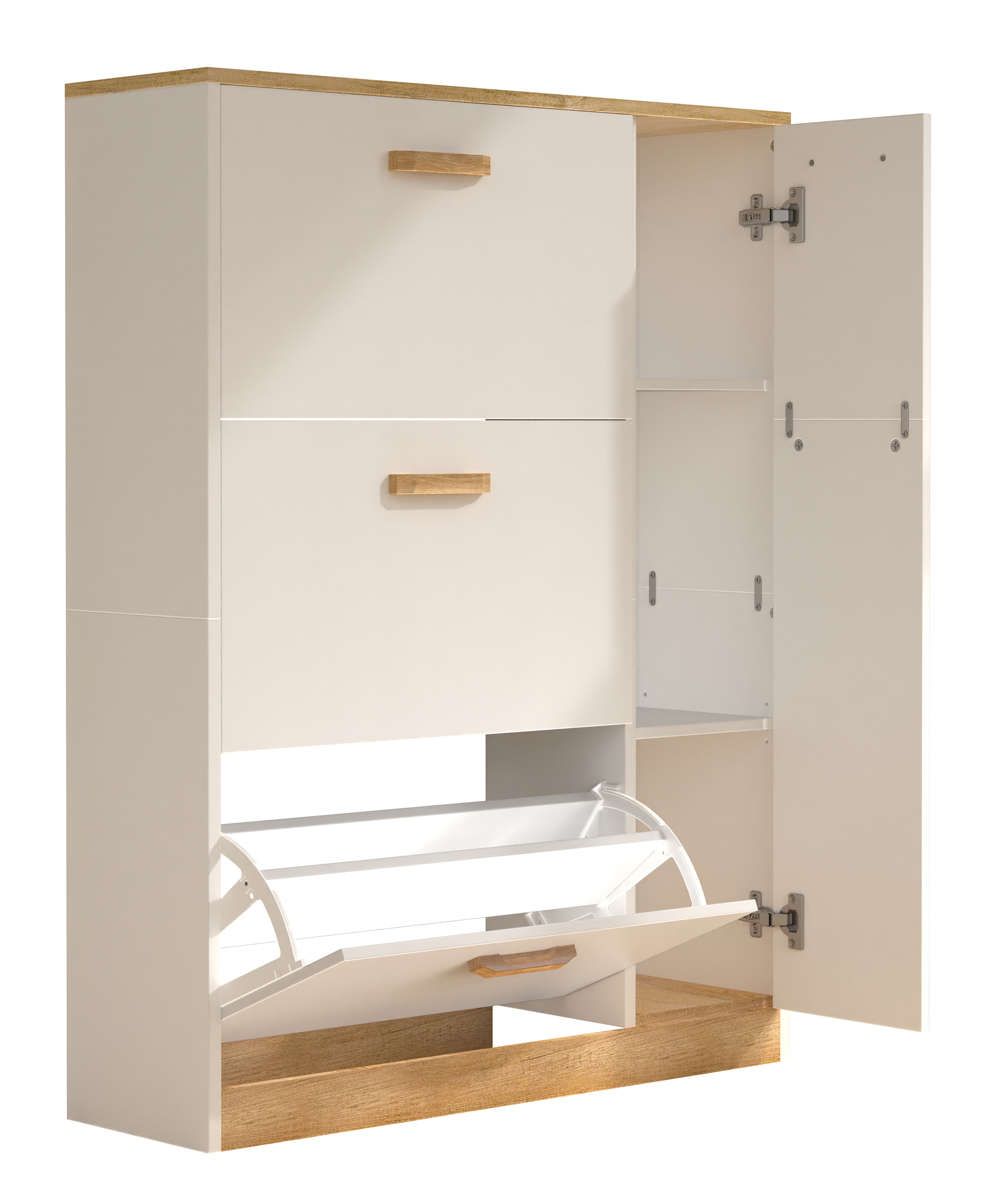 VCM Schuhschrank »VCM Holz Regal Kipper Schuhregal Schuhschrank Schuhkipper 3 Klappen 1 Drehtür Halom L«, (1 St.)