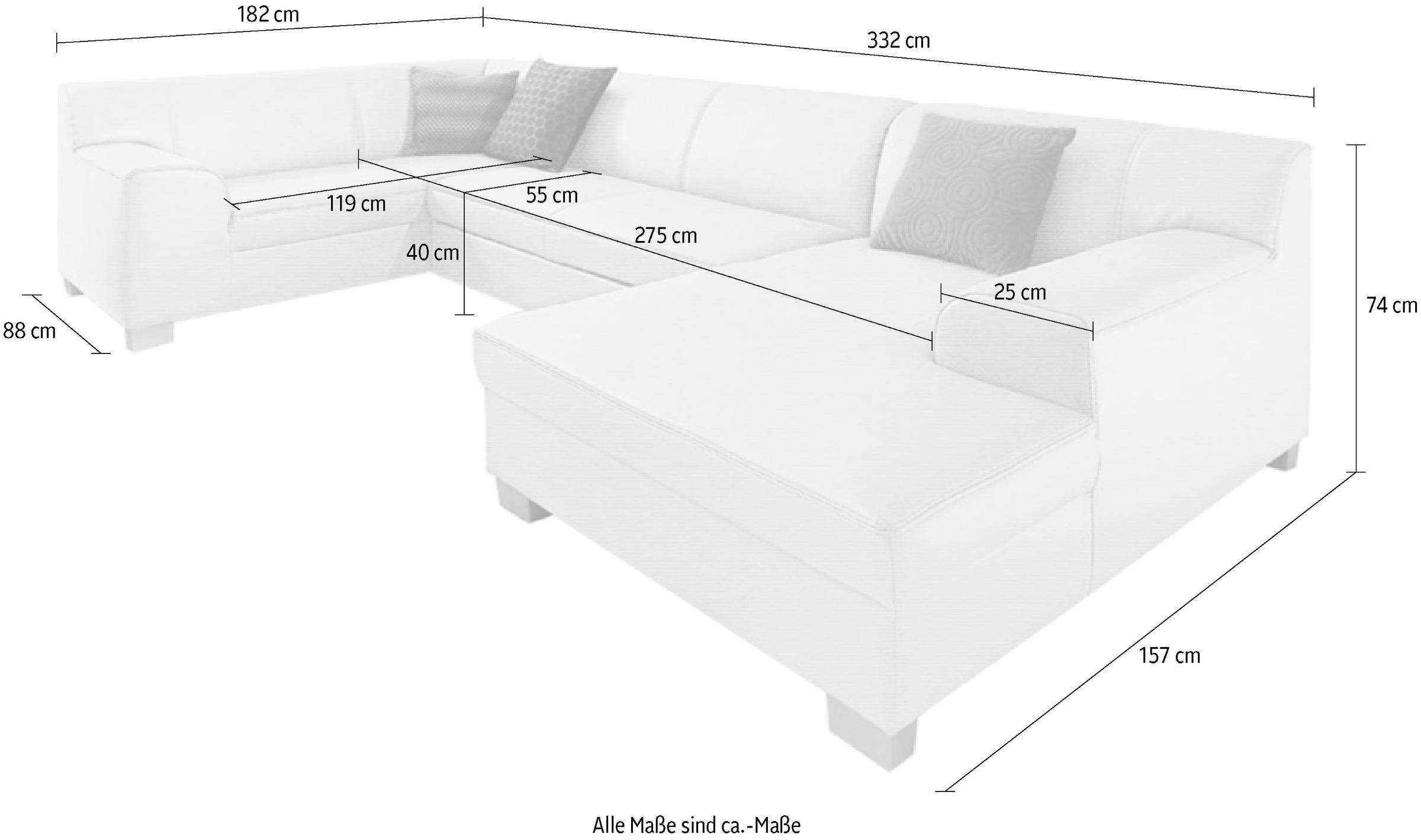 DOMO collection Wohnlandschaft »Amando in vielen Bezugsvarianten, auch in Leder, komfortabel, U-Form«, wahlweise mit Bettfunktion, fester Sitzkomfort, frei im Raum stellbar