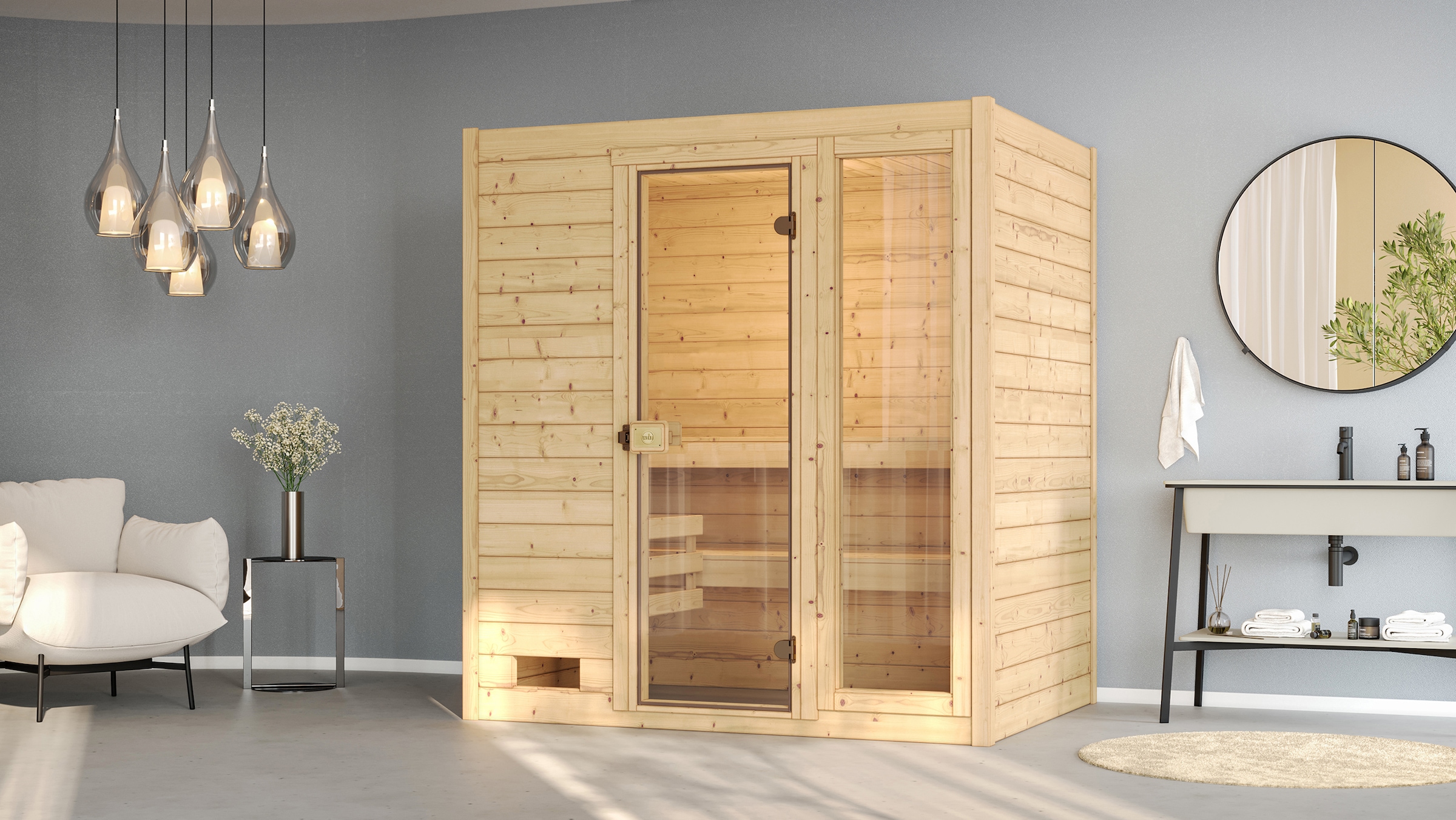 weka Sauna "Massivholzsauna VALIDA 2", Blockbohlen, moderne Ganzglastür, Fensterelement