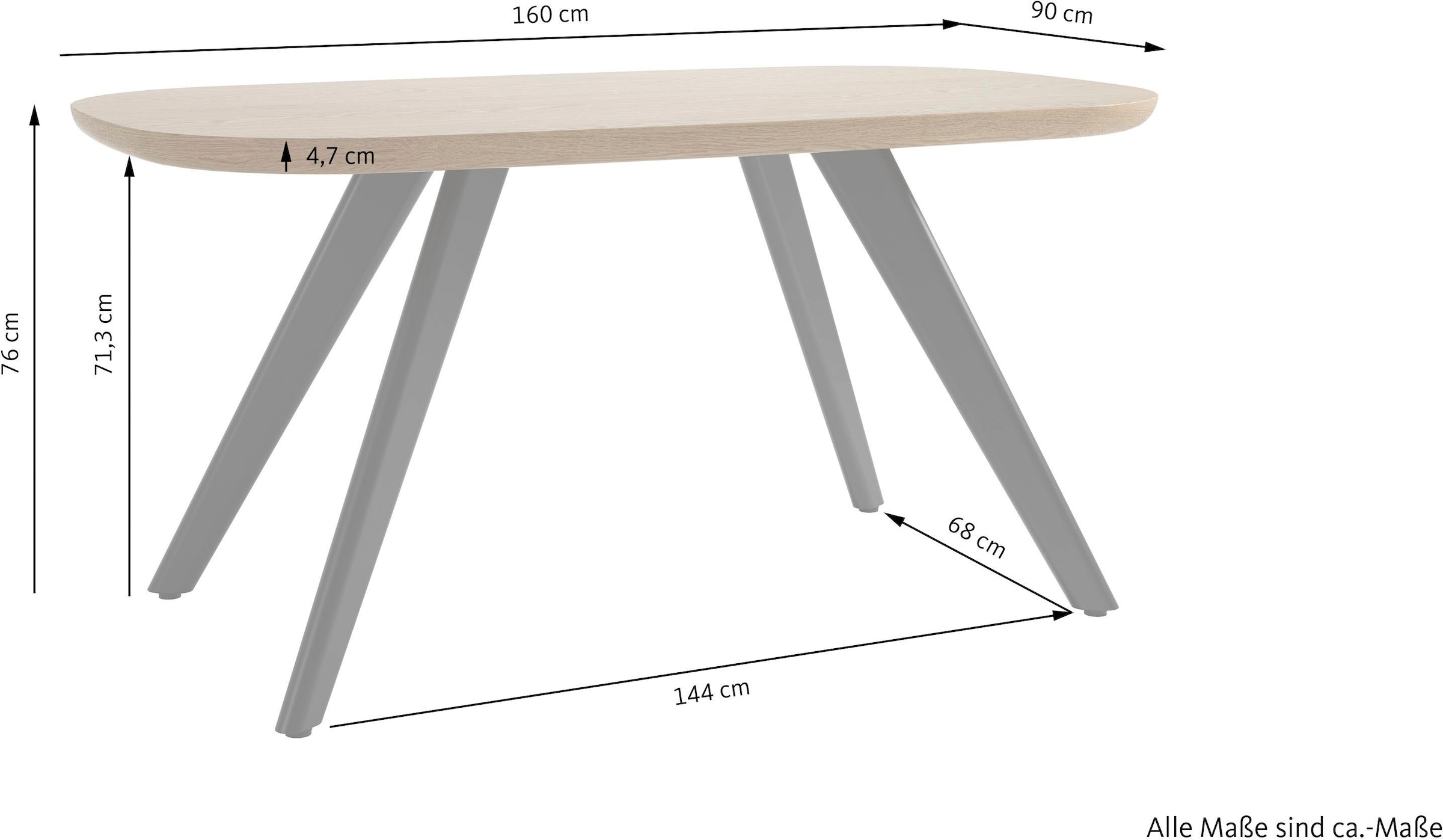 SCHÖNER WOHNEN-Kollektion Esstisch »LARVIK« 1 Stk. tlg. in 160 cm oder 200 cm mit abgerundeter Kante
