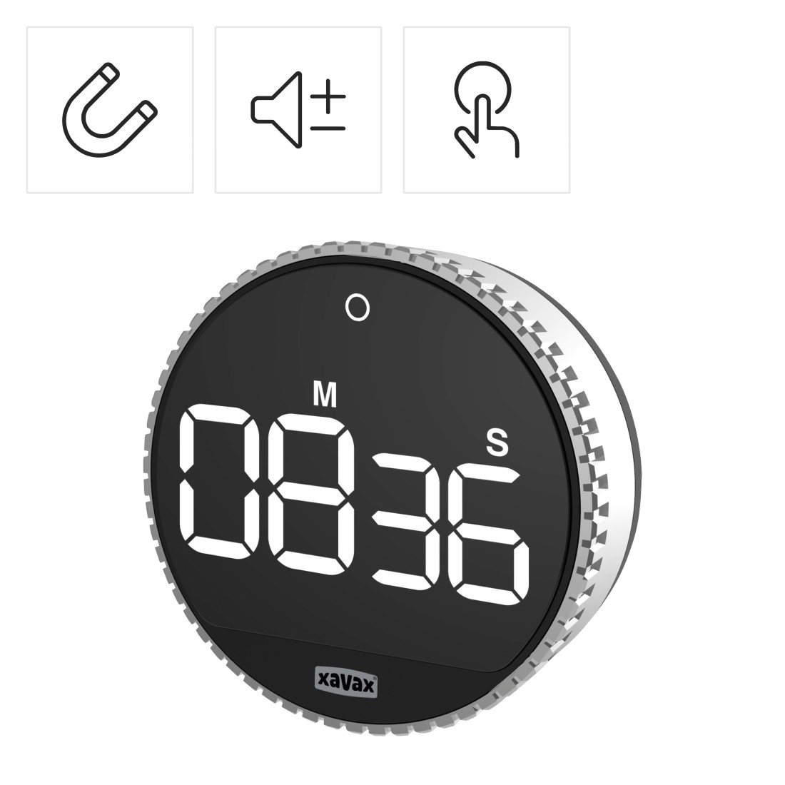 Xavax Küchentimer »Timer "Rotation", digital, Silber, Schwarz«, Magnetisch, Aussparung für Wandmontage, Antirutsch-Pad