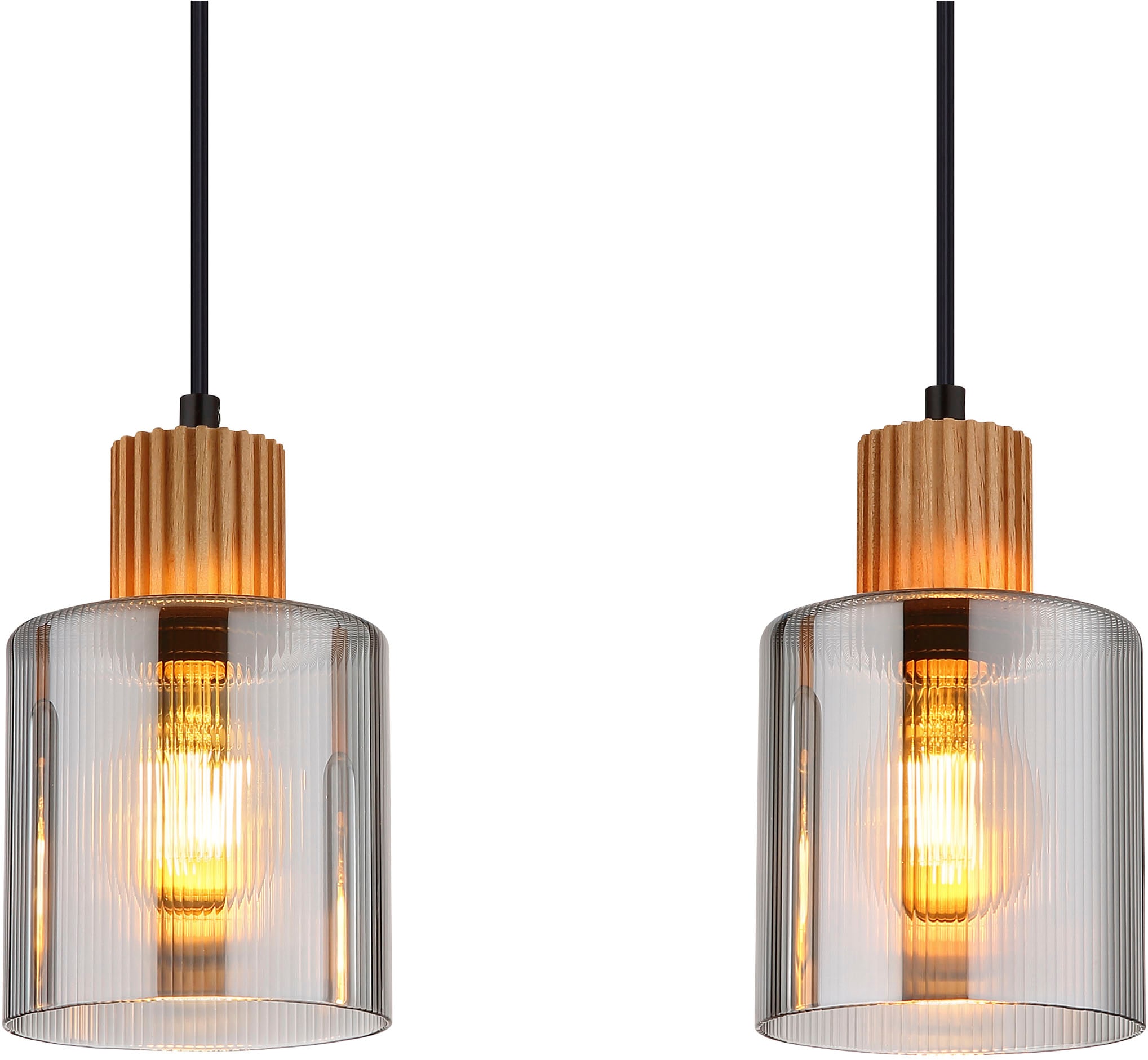 GLOBO LIGHTING Hängeleuchte »ALEIDIS« E27 1 Stk. Hängeleuchte Schwarz/Holz, Rauchglas, E27