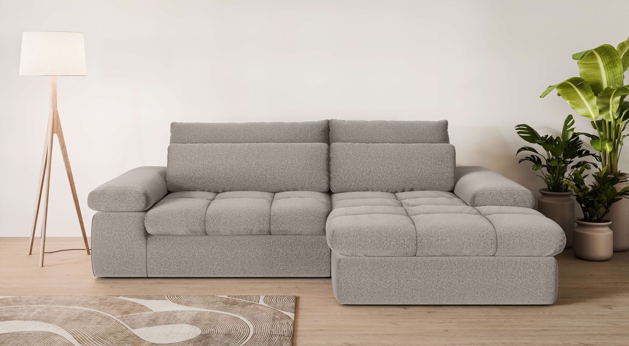Home affaire Ecksofa "ALVERIE mit Recamiere, moderne Steppung, Maße: B/T/H 274/203/106 cm" L-Form mit Wellenunterfederung, mit 4 Rückenkissen, pflegeleicht Stoff