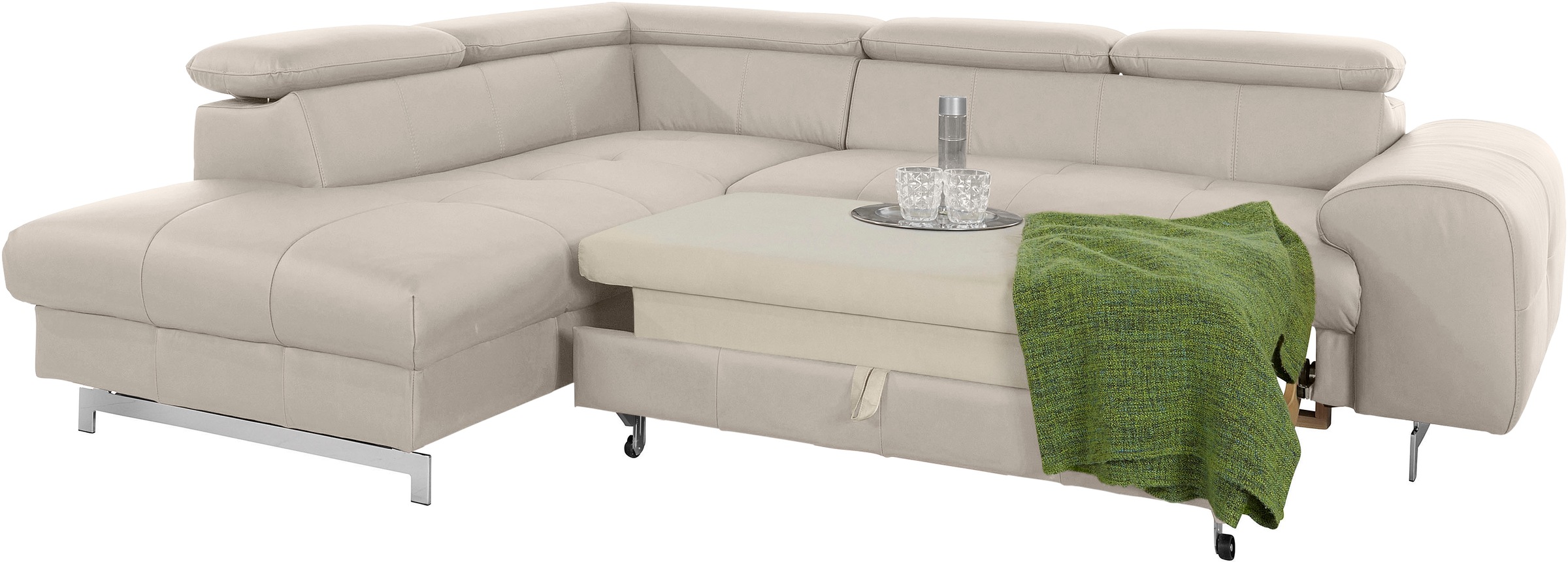 COTTA Ecksofa »Chef L-Form«, mit Kopfteilverstellung, edle Metallkufen, wahlweise mit Bettfunktion