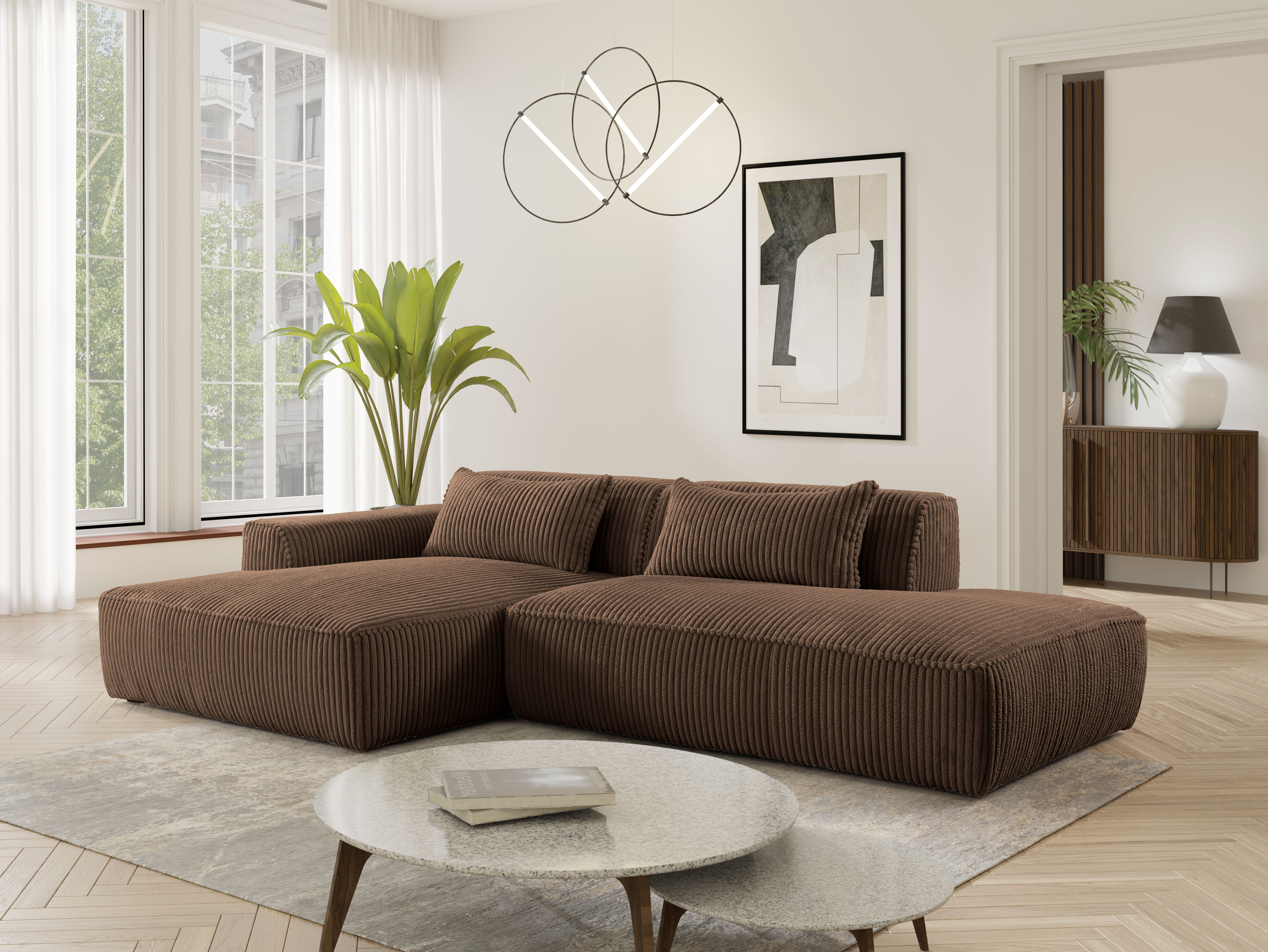 exxpo - sofa fashion Ecksofa "Billund modernes Designsofa, bequem und elegant, Breite 294cm, L-Form" modern, L-form, Wellenfedern, inklusive 2x Nierenkissen
