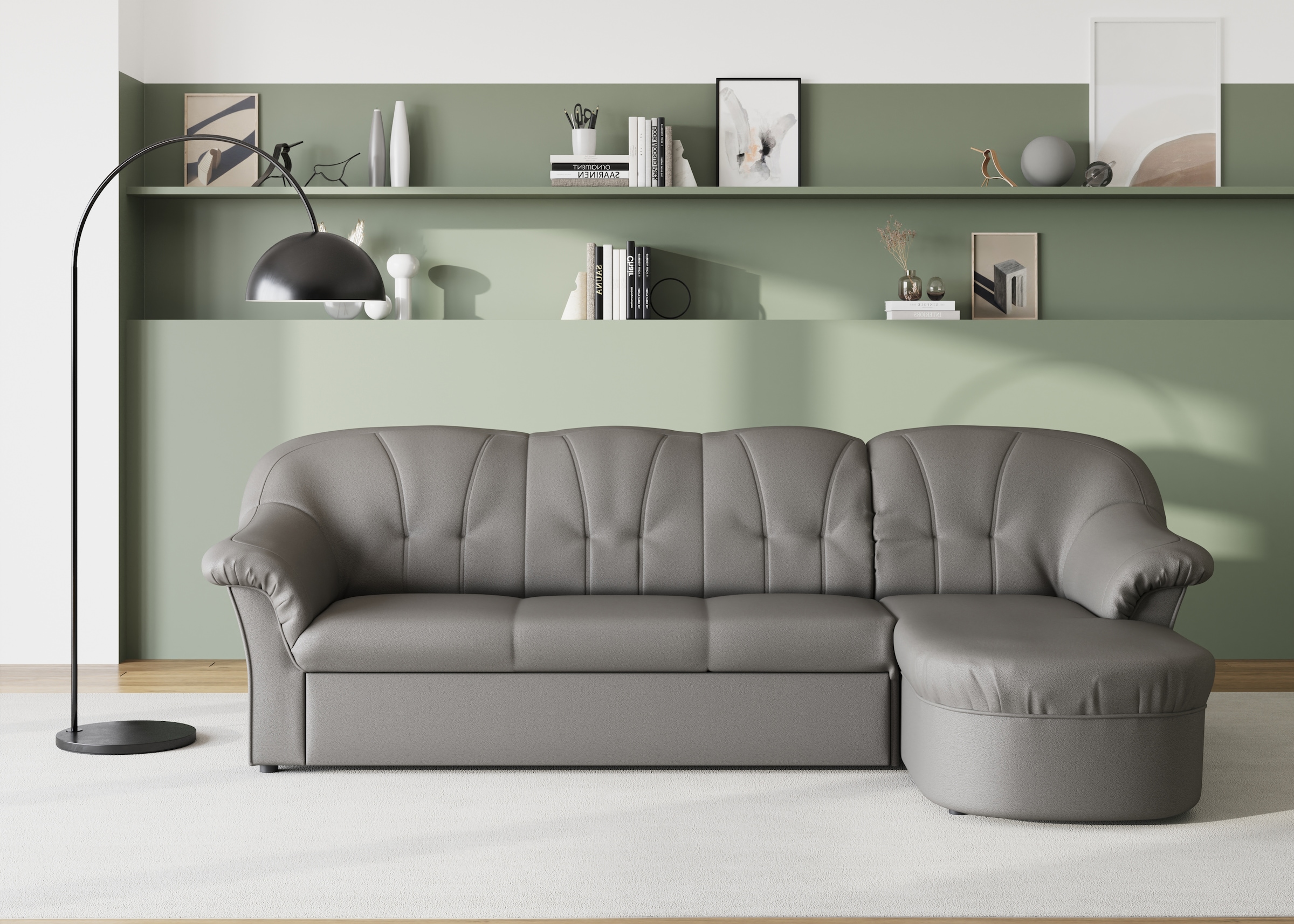 DOMO collection Ecksofa "Pegnitz, elegante Rückensteppung, kompakte Stellma günstig online kaufen