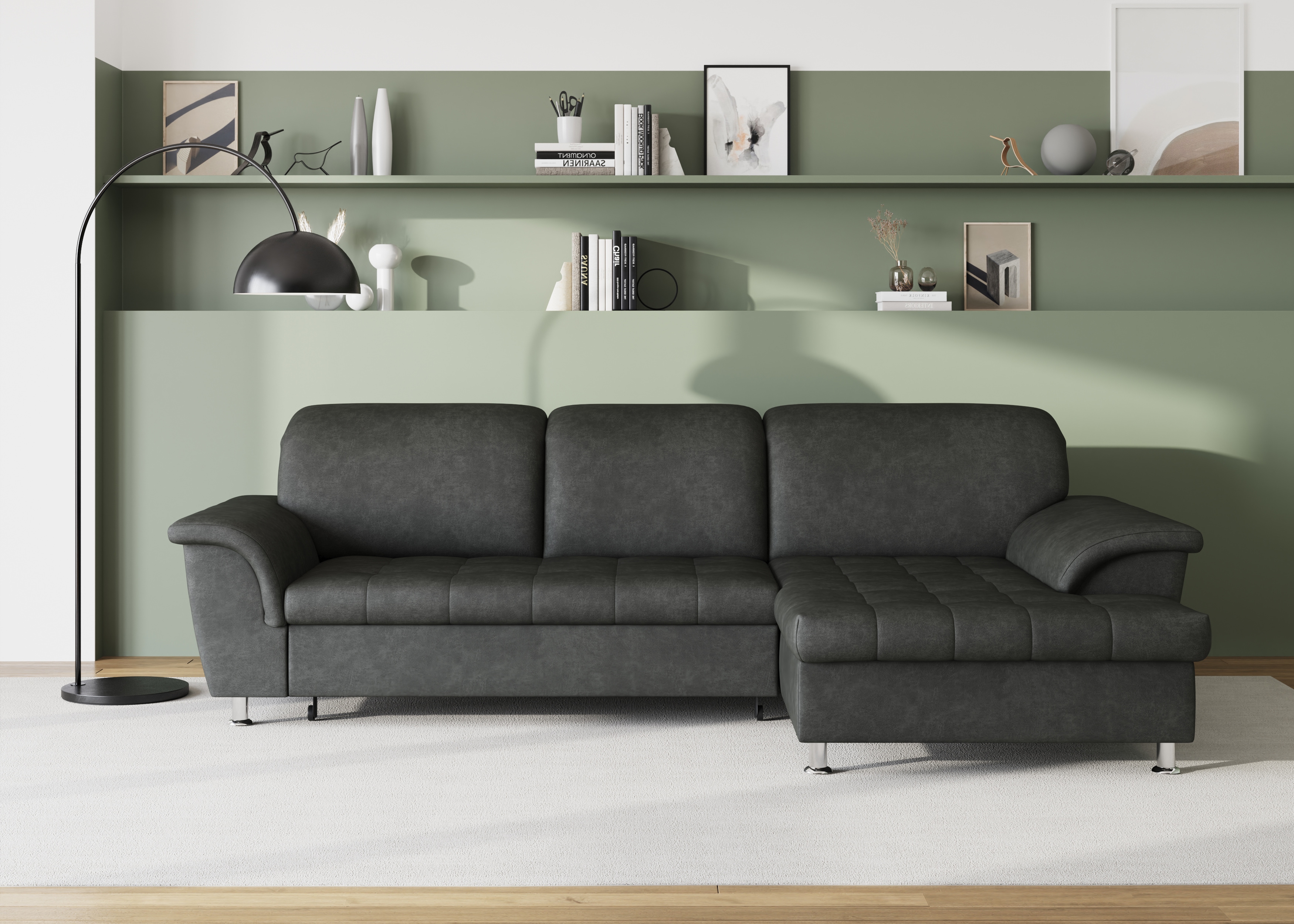DOMO collection Ecksofa "FRANZI 278x170x81 cm, Steppung im Sitzbereich, L-Form" wahlweise mit Bettfunktion, Bettkasten und Kopfteilverstellung