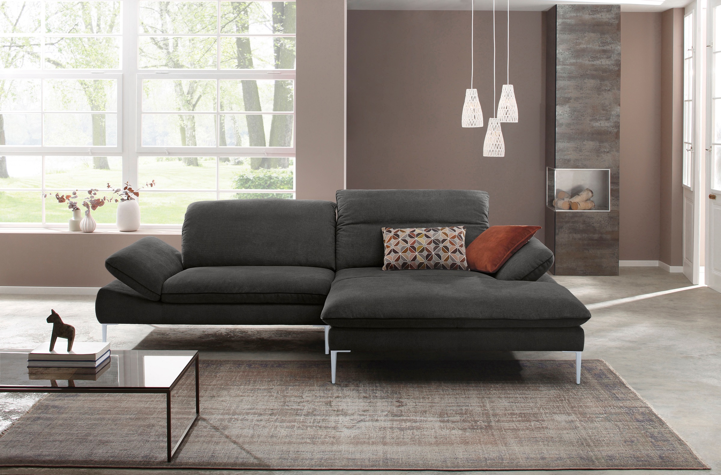 W.SCHILLIG Ecksofa »enjoy&MORE, mit tollem Sitzkomfort, elegant und bequem, L-Form«, mit Sitztiefenverstellung, Füße silber matt, Breite 294 cm