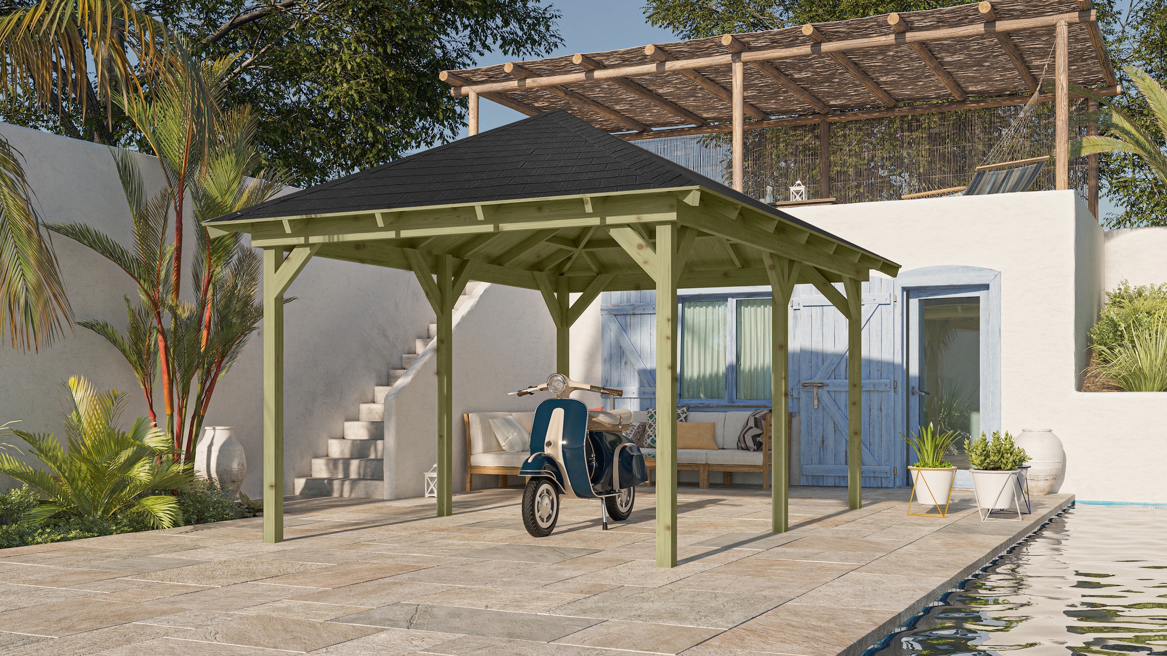 Karibu Pavillon »Perida«, (Set), BxTxH: 345x485x296 cm, mit schwarzen Dachschindeln