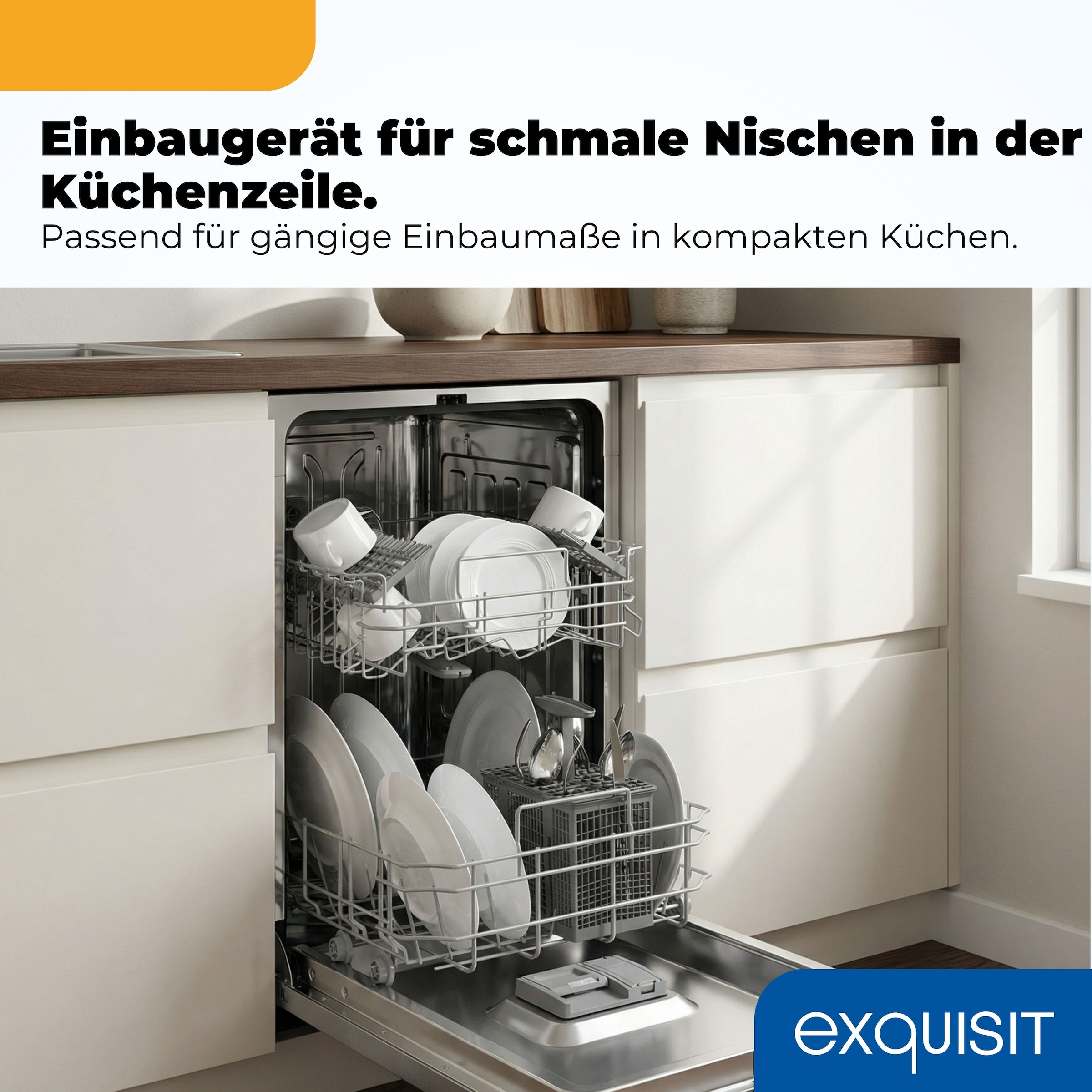 exquisit vollintegrierbarer Geschirrspüler 1009 »EGSP1009-E-450D schwarz« 10 l 9 tlg. Maßgedecke 9 Maßgedecke & flüsterleise 49 dB – stark und angenehm ruhig