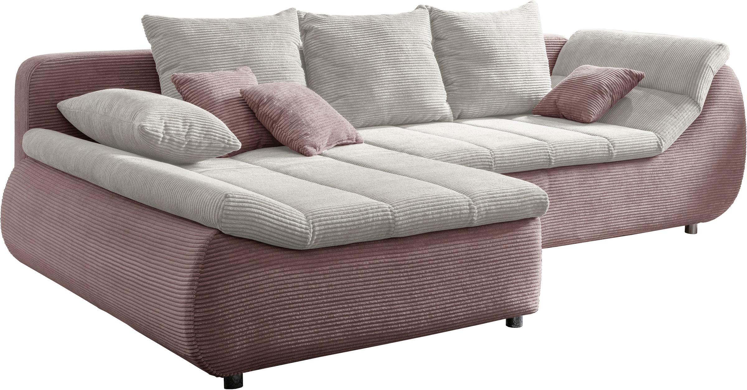Ecksofa HOME AFFAIRE "Imola, bequem, aktuelle Steppung im Sitz, L-Form, Breite 270cm", rosa (rosa, silber), B:270cm H:90cm T:170cm, Microfaser PRIMABELLE (100% Polyester) / Struktur (82% Polyester, 9% Viscose, 7% Baumwolle, 2% Nylon);Kunstleder SOFTLUX /  8