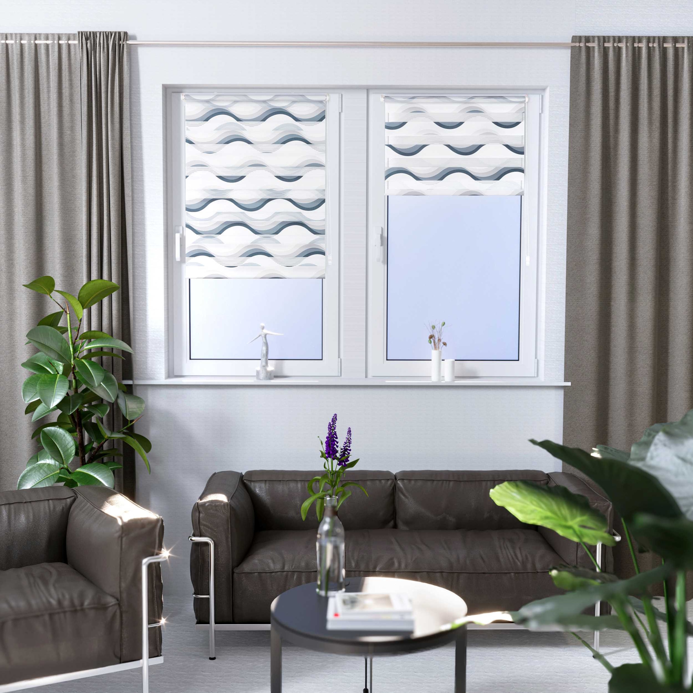 K-HOME Doppelrollo »Doppelrollo Wellen Design« Lichtschutz Sichtschutz ohne Bohren freihängend Bedruckt mit Muster