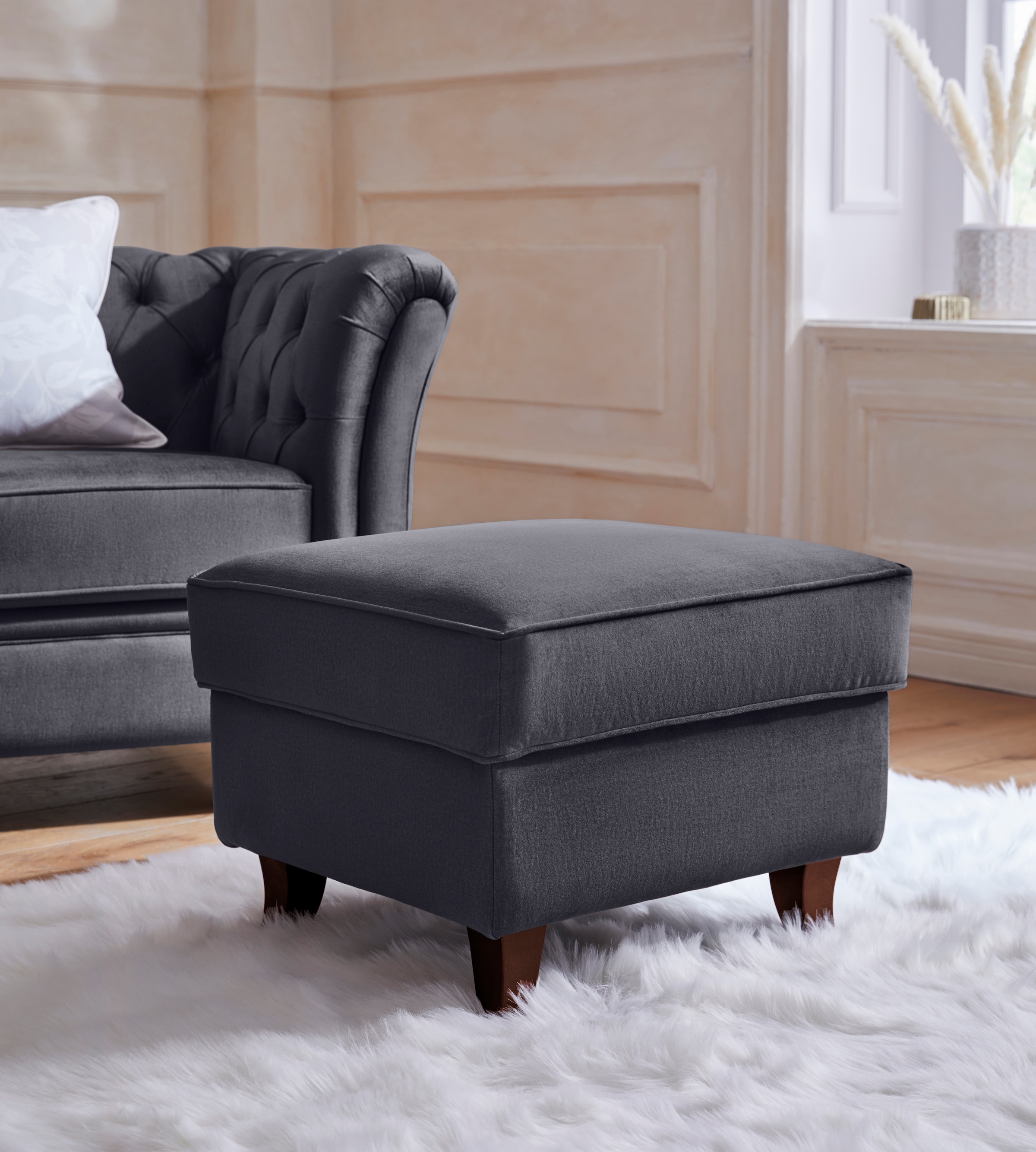 Home affaire Polsterhocker "Reims", echte Chesterfield-Knopfheftung, Samtop günstig online kaufen