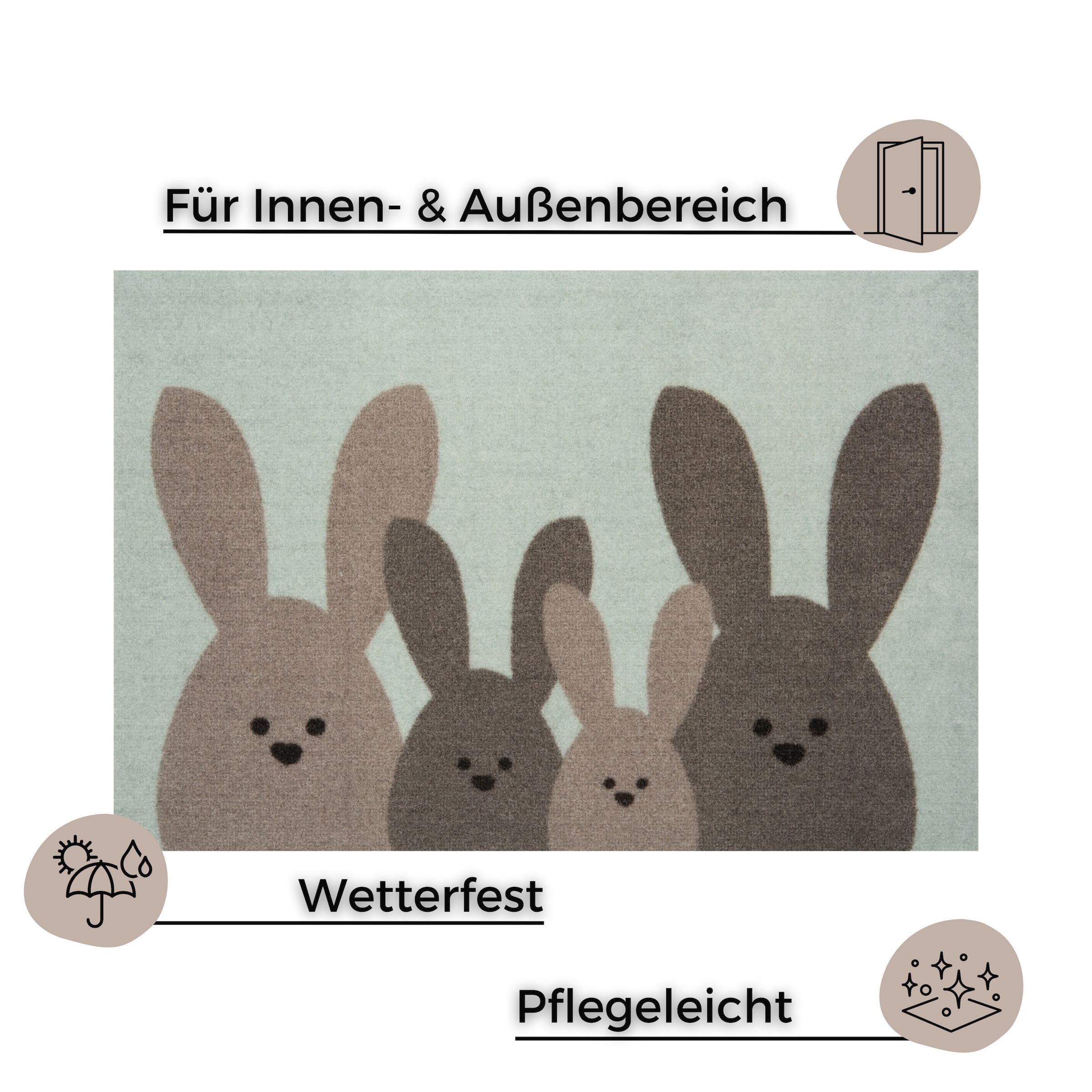HANSE Home Fußmatte »Bunny Family, Türmatte«, rechteckig, 7 mm Höhe, Schmutzfangmatte, In-& Outdoor, Rutschfest, Waschbar, Türmatte, Ostern