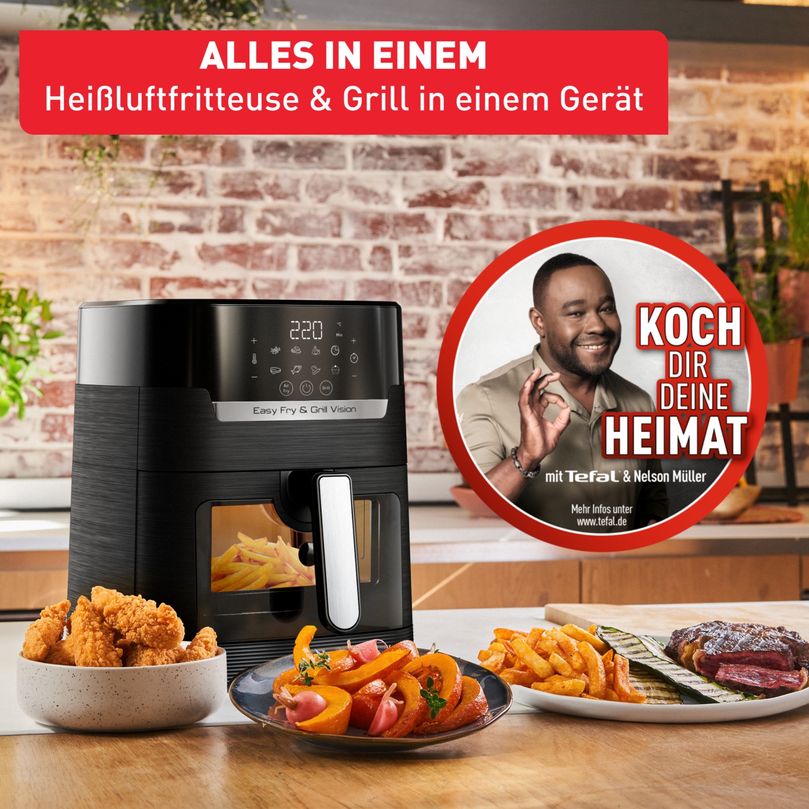 Tefal Heißluftfritteuse »Easy Fry & Grill Vision«, 1550 W, Sichtfenster, schnell & energiesparend, 8 Programme, EY5068