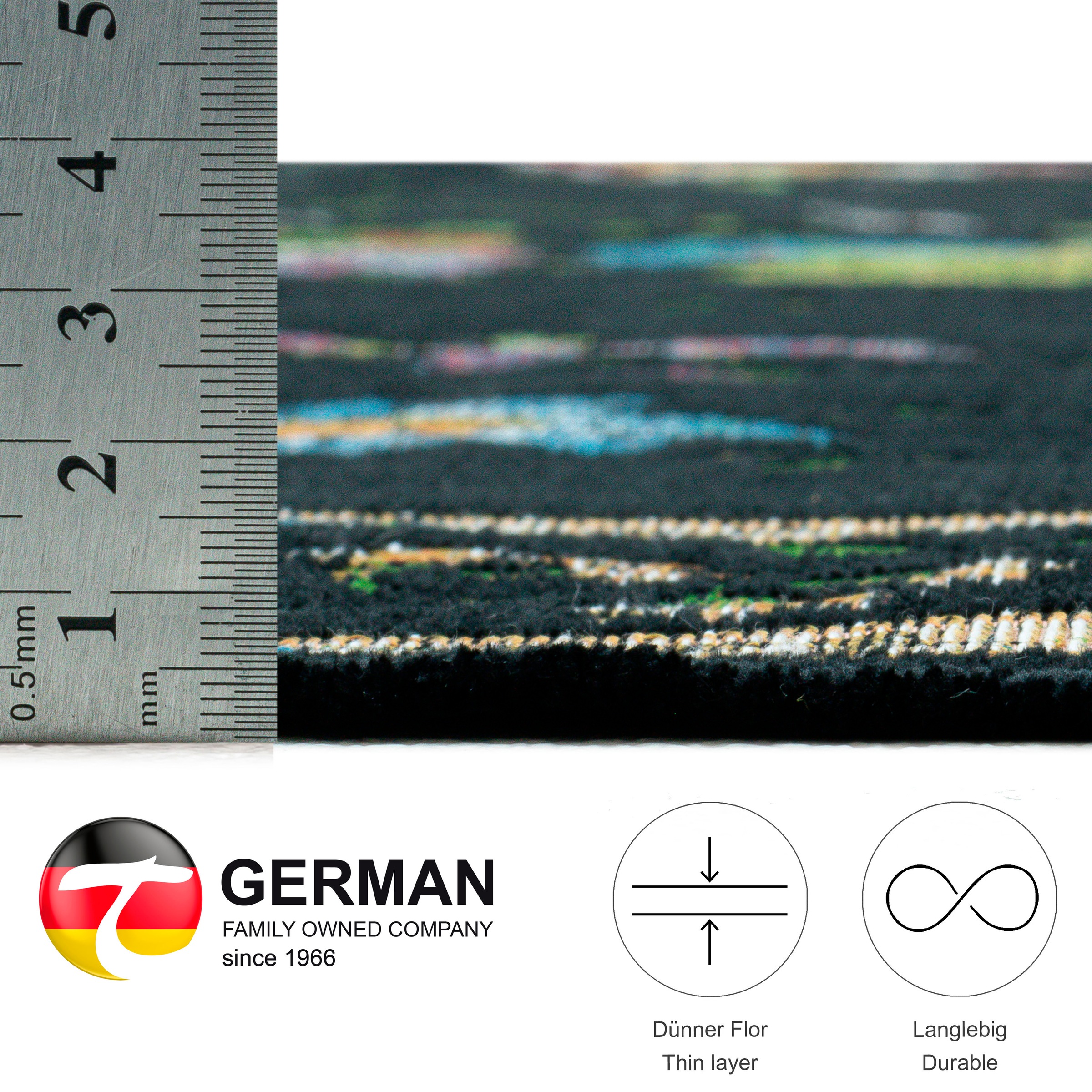 Teppich THEKO "Flomi Sagrini" Gr. 32, schwarz, B:140cm H:4mm L:200cm, Baumwolle, Kunstfaser, Teppiche, Teppich, Flachgewebe, Pastell-Farben, Blumen Design, mit Bordüre 2