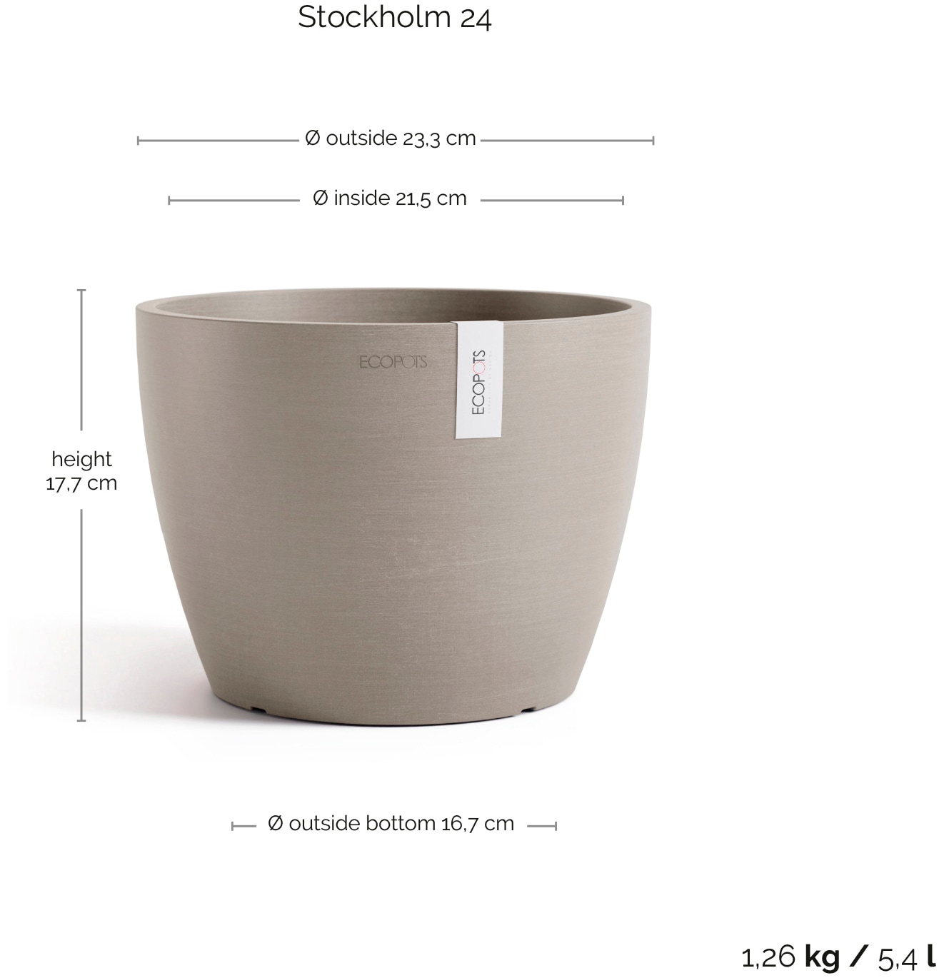 ECOPOTS Blumentopf »Stockholm 24 Taupe«, für innen und außen: frostsicher, bruchsicher und lichtbeständig