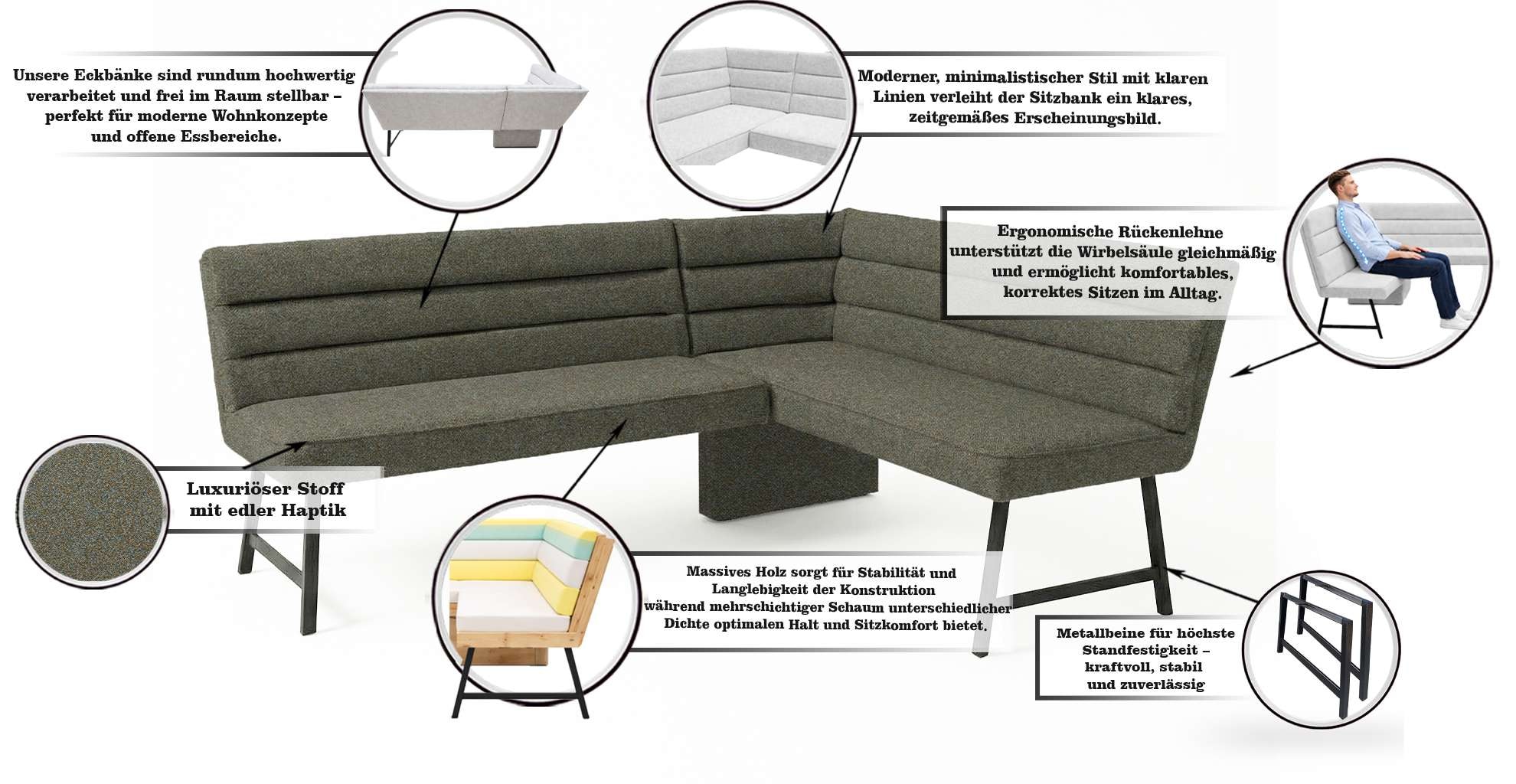 OTTO home Eckbankgruppe »Oregon Essecke, Sitzgruppe, Küchenbankgruppe« Set, 4er, 4 tlg. Eckbank mit Metallfüßen, Esstisch in Eiche massiv