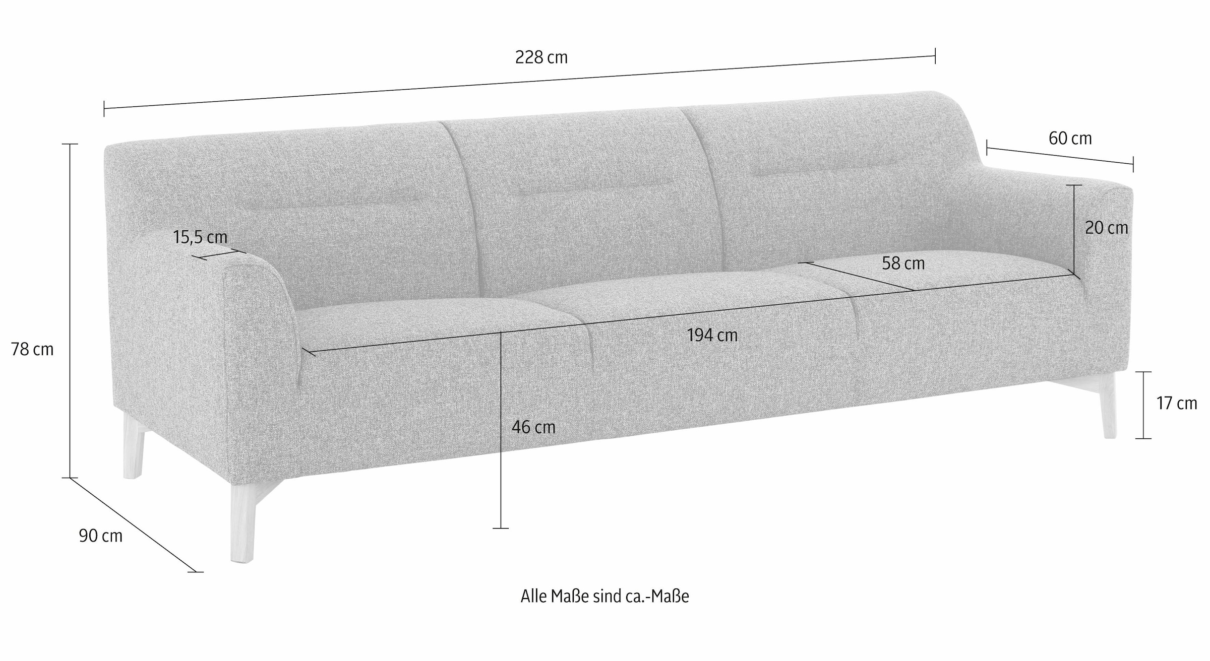 andas 3-Sitzer »Kiruna«, bequemer Sitzkomfort, mit abgerundeten Armlehnen  bestellen | BAUR