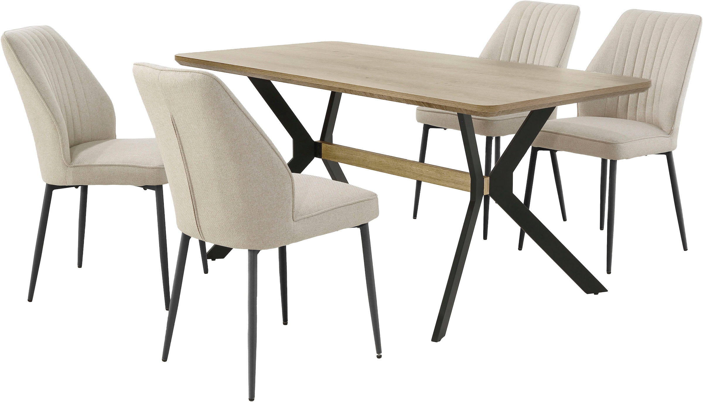 Jockenhöfer Gruppe Essgruppe "Nairobi/Portland Tischgruppe, (Set 5tlg., Tisch und 4 Stühle)" 5 tlg. Tisch Wildeiche hell, Stuhl anthrazit oder beige