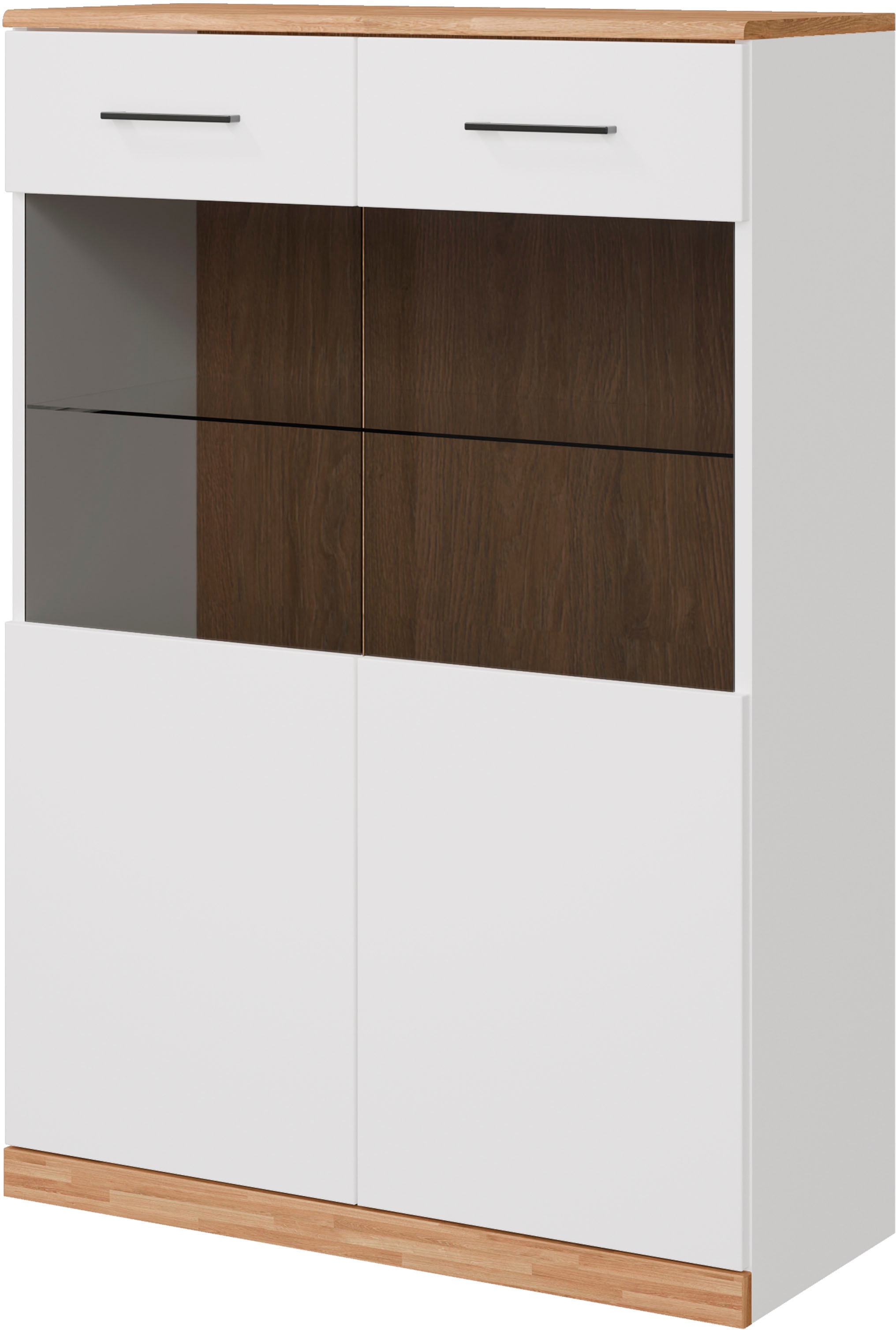 OTTO home Vitrine "Ribe, 125 cm hoch, Fronten Massivholz, 4 breite Fächer" günstig online kaufen